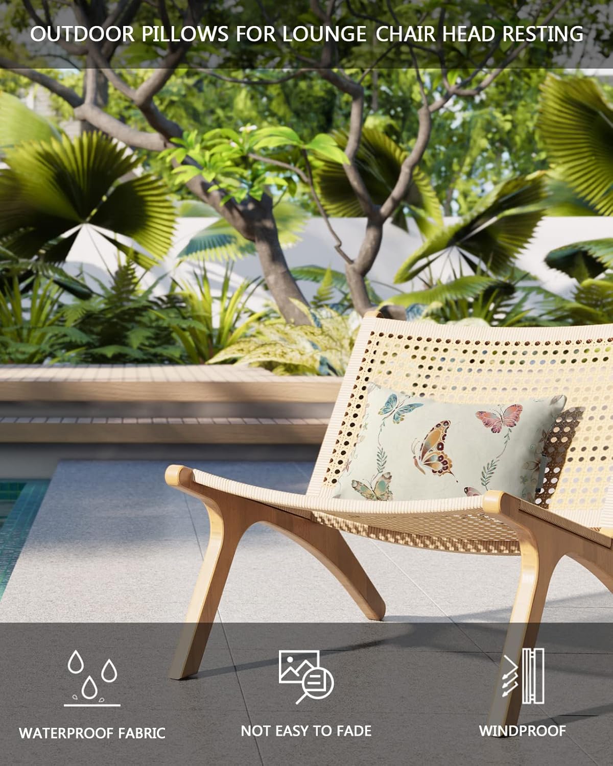 Chaise Lounge – Fundas de almohada para reposacabezas y reposacabezas, funda de almohada lumbar de mariposa impermeable para exteriores, para