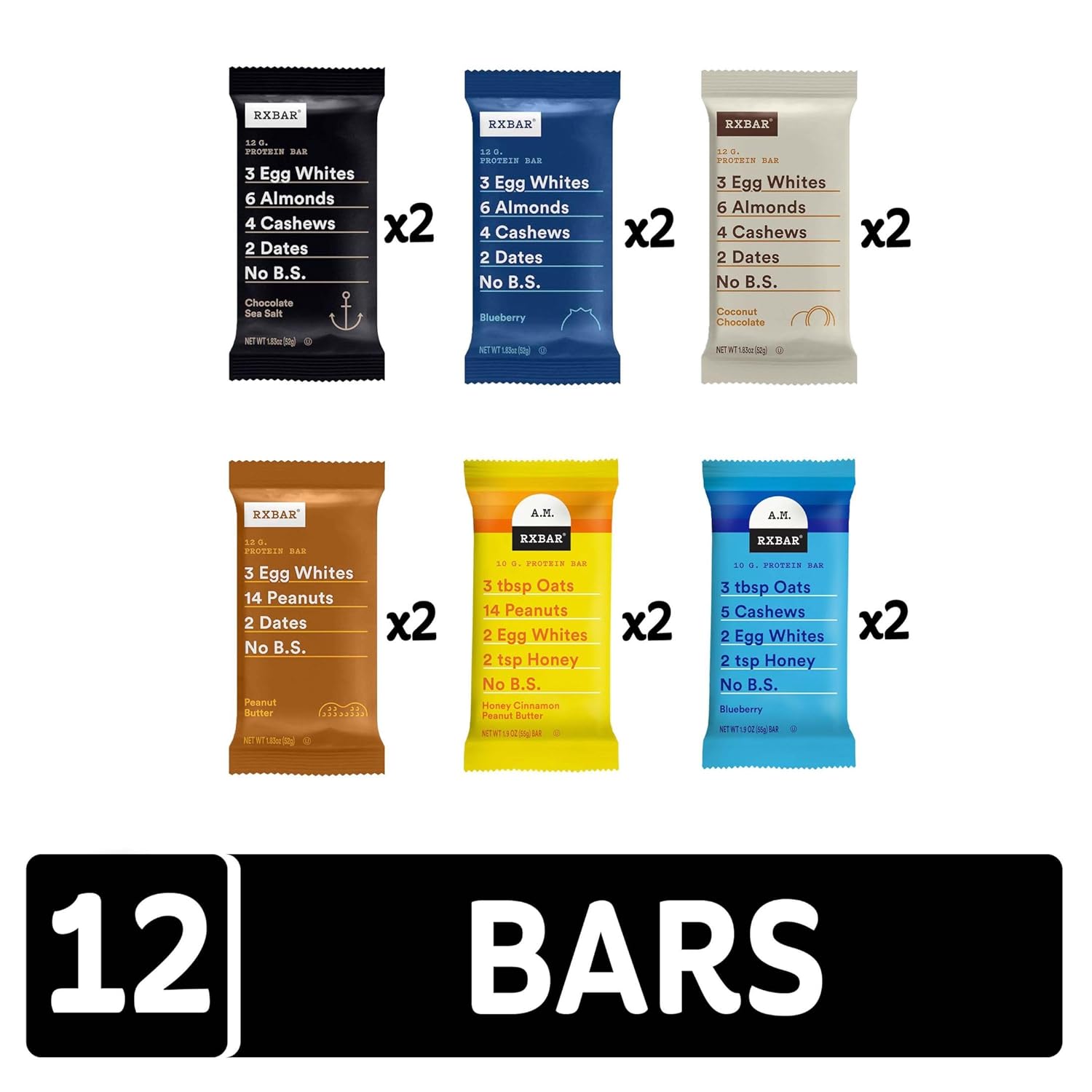 RXBAR Barras de proteínas, aperitivos de proteínas, barritas de aperitivos, paquete variado (12 barras)