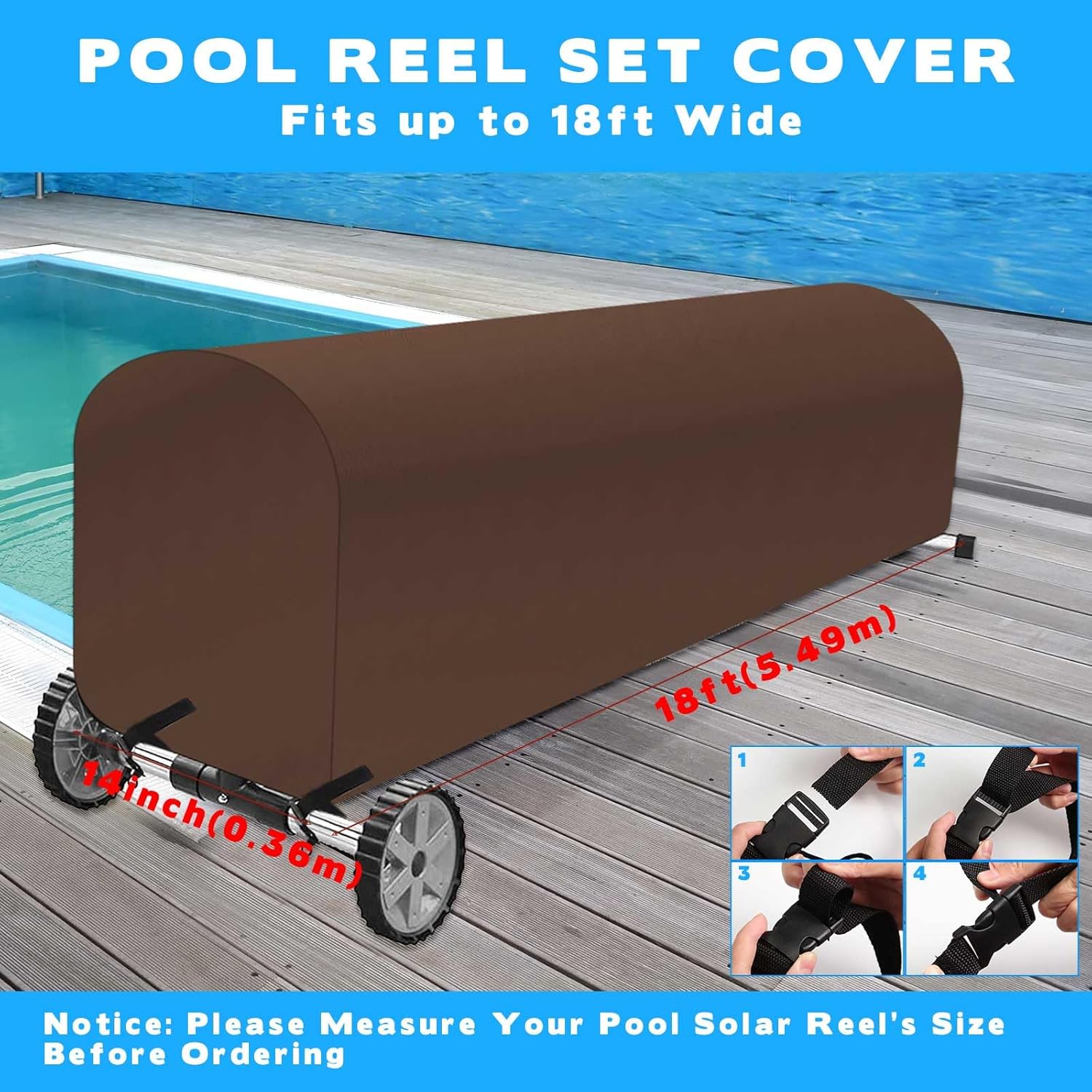 Woanger Cubierta de carrete de manta solar para piscina, impermeable, resistente a los rayos UV, cubierta de carrete solar para piscina enterrada