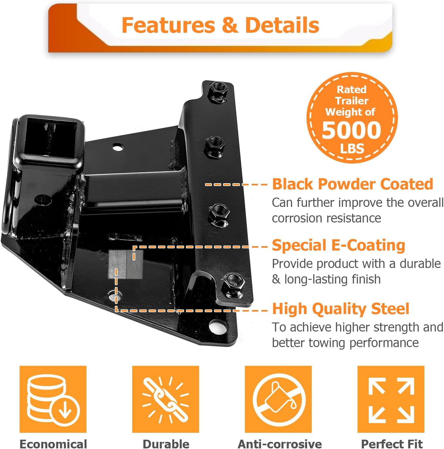 WeiSen Receptor de enganche de remolque trasero de 2 pulgadas clase 3 compatible con Jeep Grand Cherokee WK 2005-2010, negro (sin incluir SRT8)
