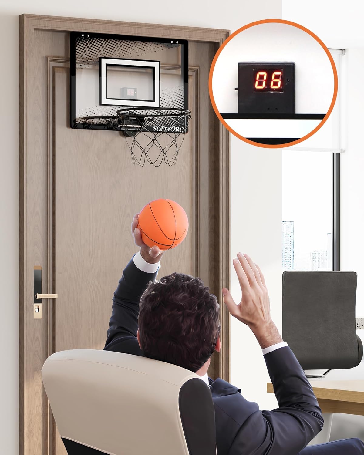 Aro de baloncesto sobre la puerta, mini aro de baloncesto para interiores con borde flexible plegable, juego de aro de baloncesto de montaje en