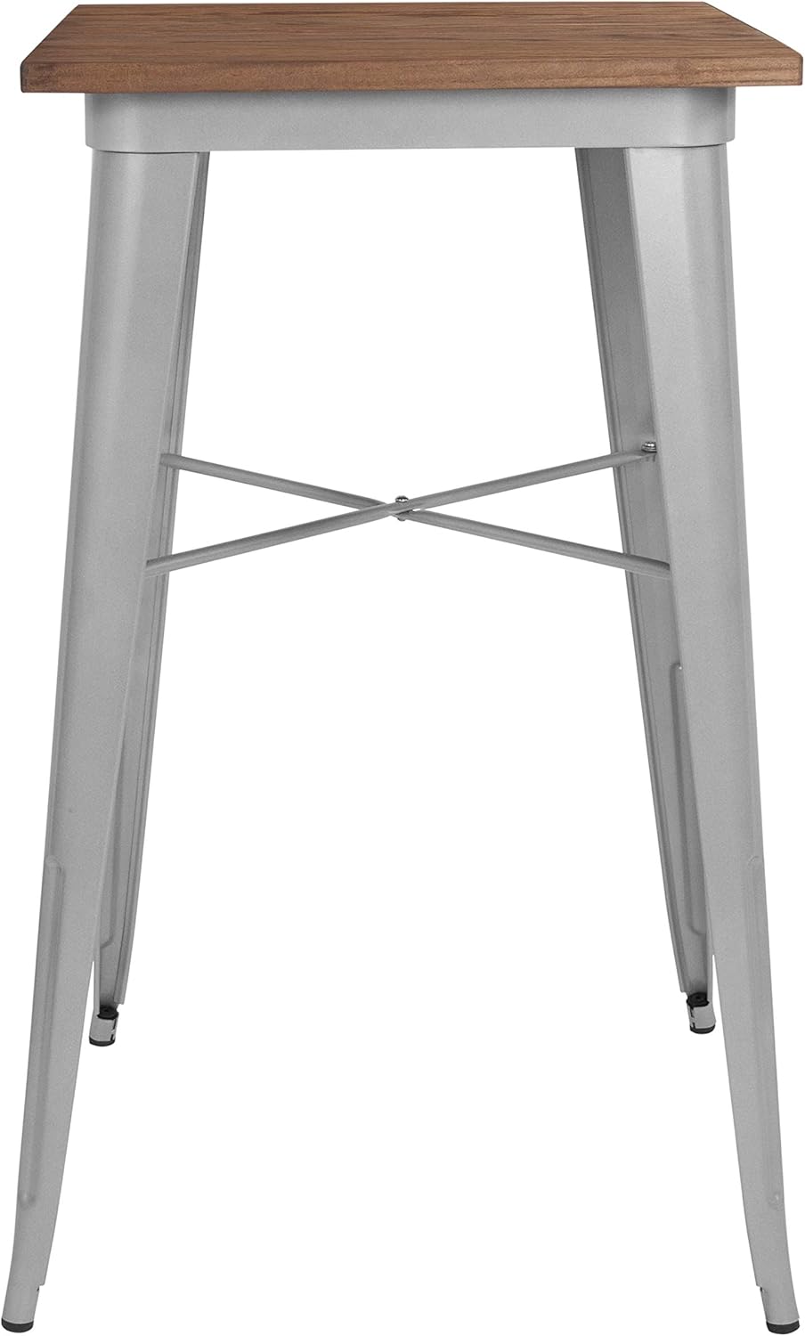 BizChair Mesa de altura de barra cuadrada de metal plateado y madera de 23.75 pulgadas