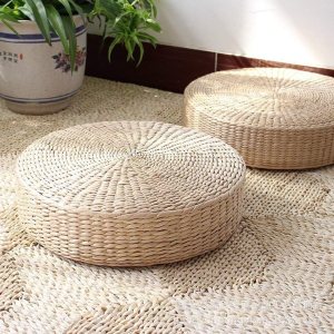 Paquete de 2 cojines de suelo de tatami para sentarse, tamaño más grande, acolchados, redondos, con pajilla, para asiento al aire libre (diámetro Paquete de 2 cojines de suelo de tatami para sentarse, tamaño más grande, acolchados, redondos, con pajilla, para asiento al aire libre (diámetro