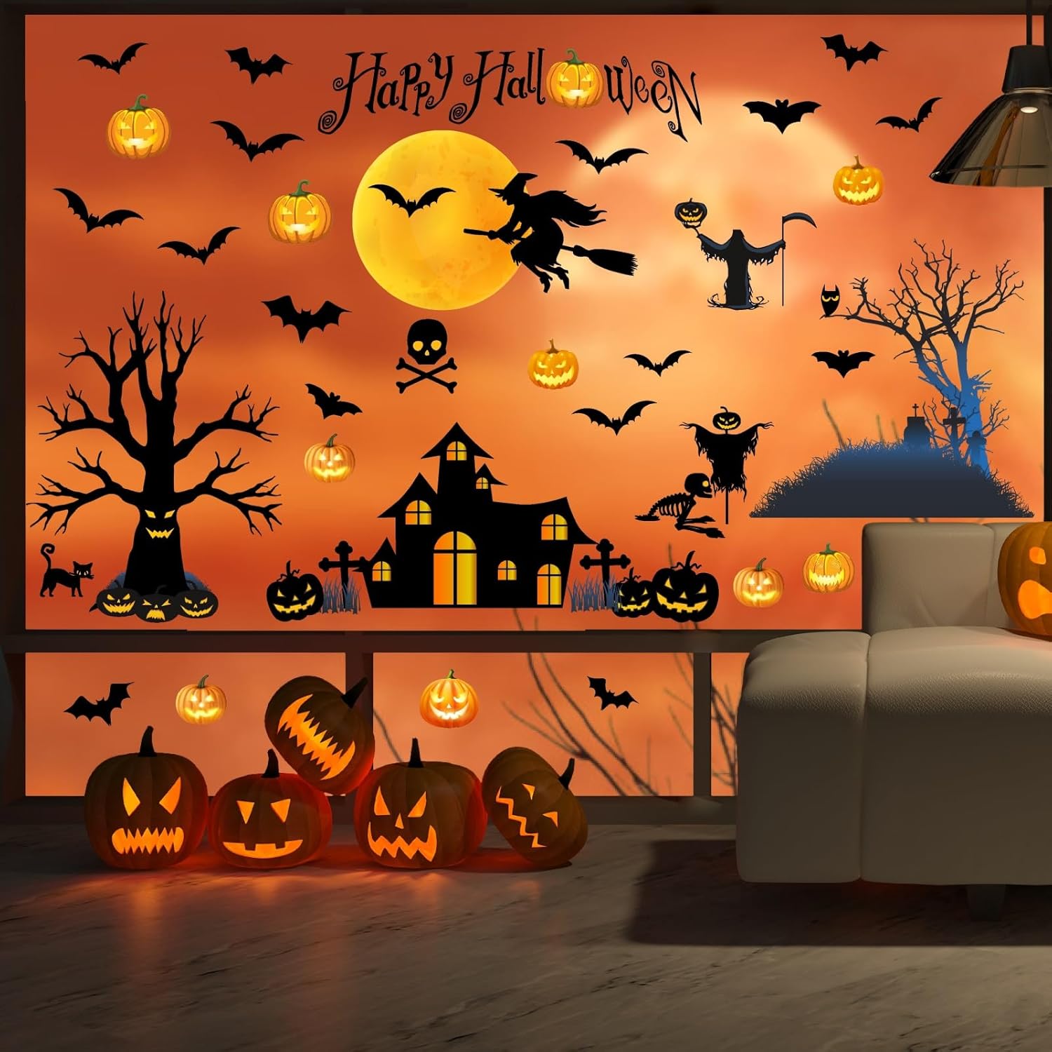 Calcomanías de pared de Halloween, calcomanías de murciélago volador aterrador, decoración de pared, calcomanía de pared de Halloween, casa