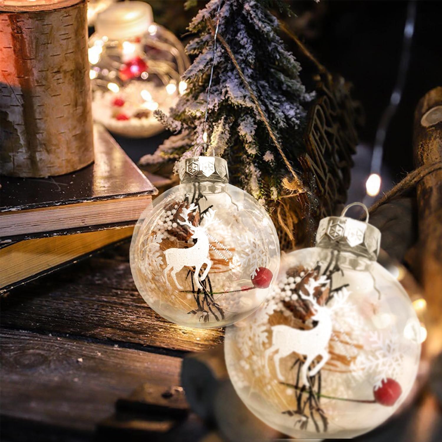 ORTIGIA Adornos de bola de Navidad inastillables, transparentes, grandes, rústicas, para árboles de Navidad, delicados adornos colgantes para