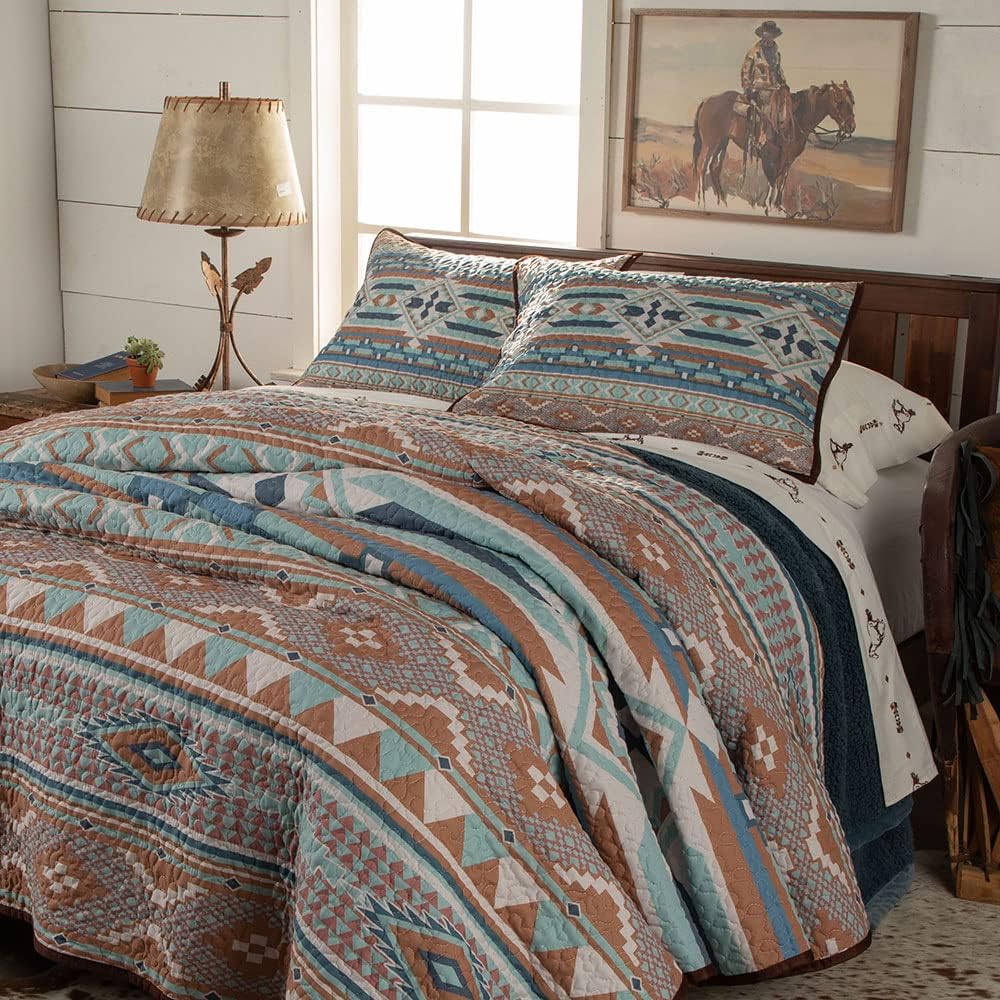 Rod’s Sedona Spring (juego de edredón) – Geométrico del suroeste – Turquesa azul óxido terracota – Juego de ropa de cama matrimonialQueen – (1)