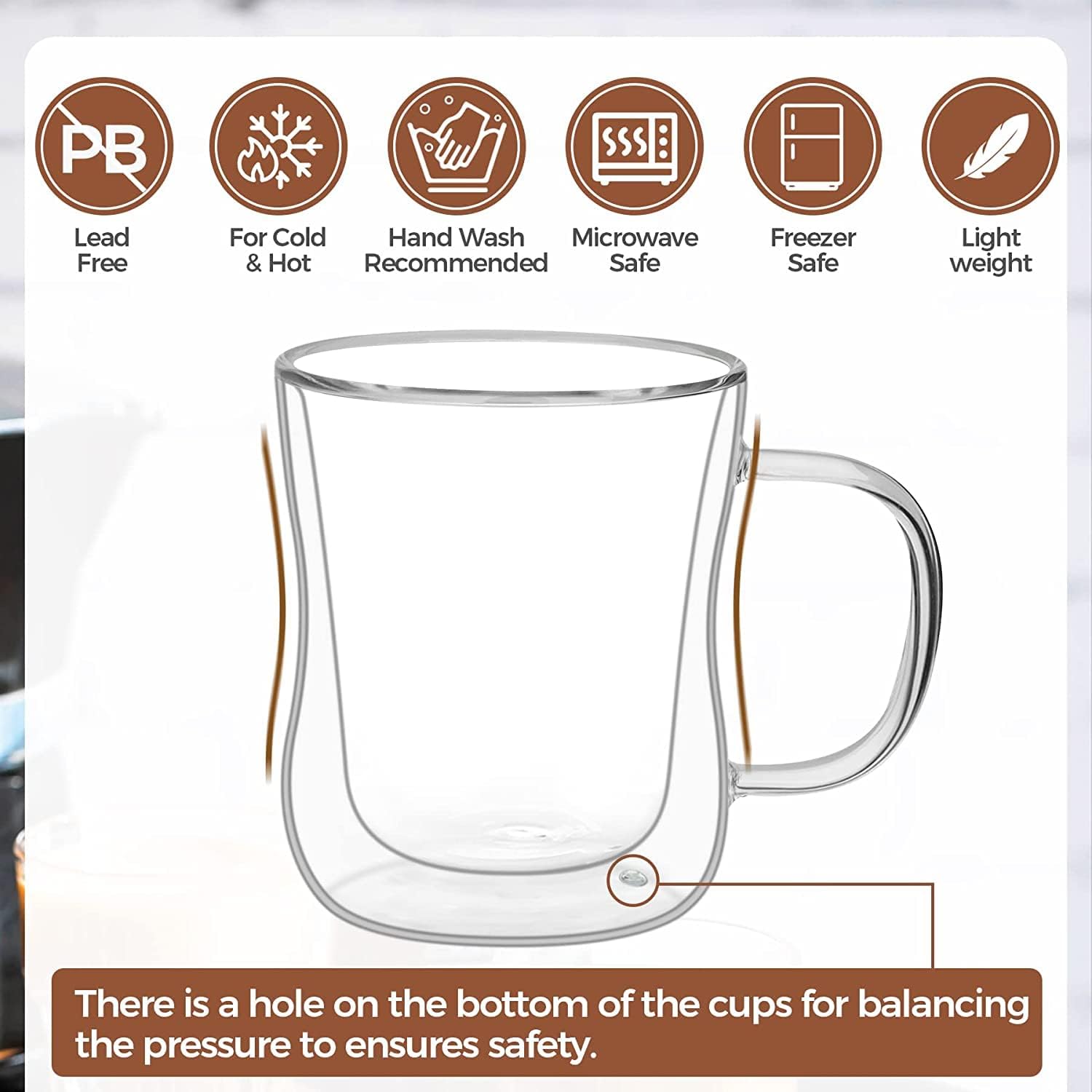QIJIAHUI Tazas de café de vidrio, capacidad de 8 onzas, 8.5 fl oz, aislamiento de doble pared, lindas tazas de café con leche para niños, café con