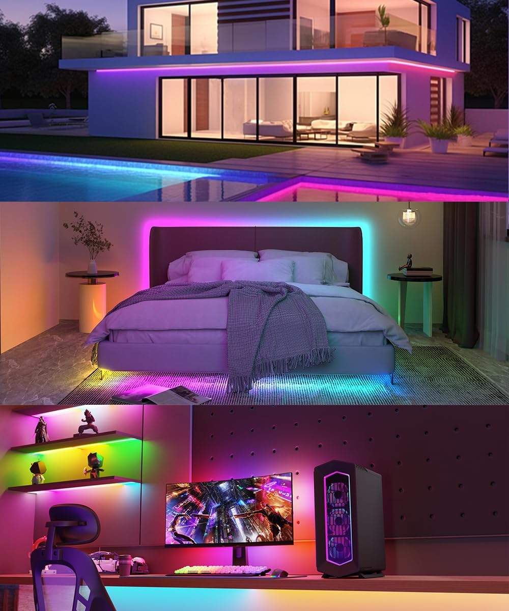 Tira LED RGB direccionable individualmente 3.2FT 5050 SMD con WS2812 IC Control inteligente Flexible sueño a todo color 144Pixelsm Negro PCB Luz