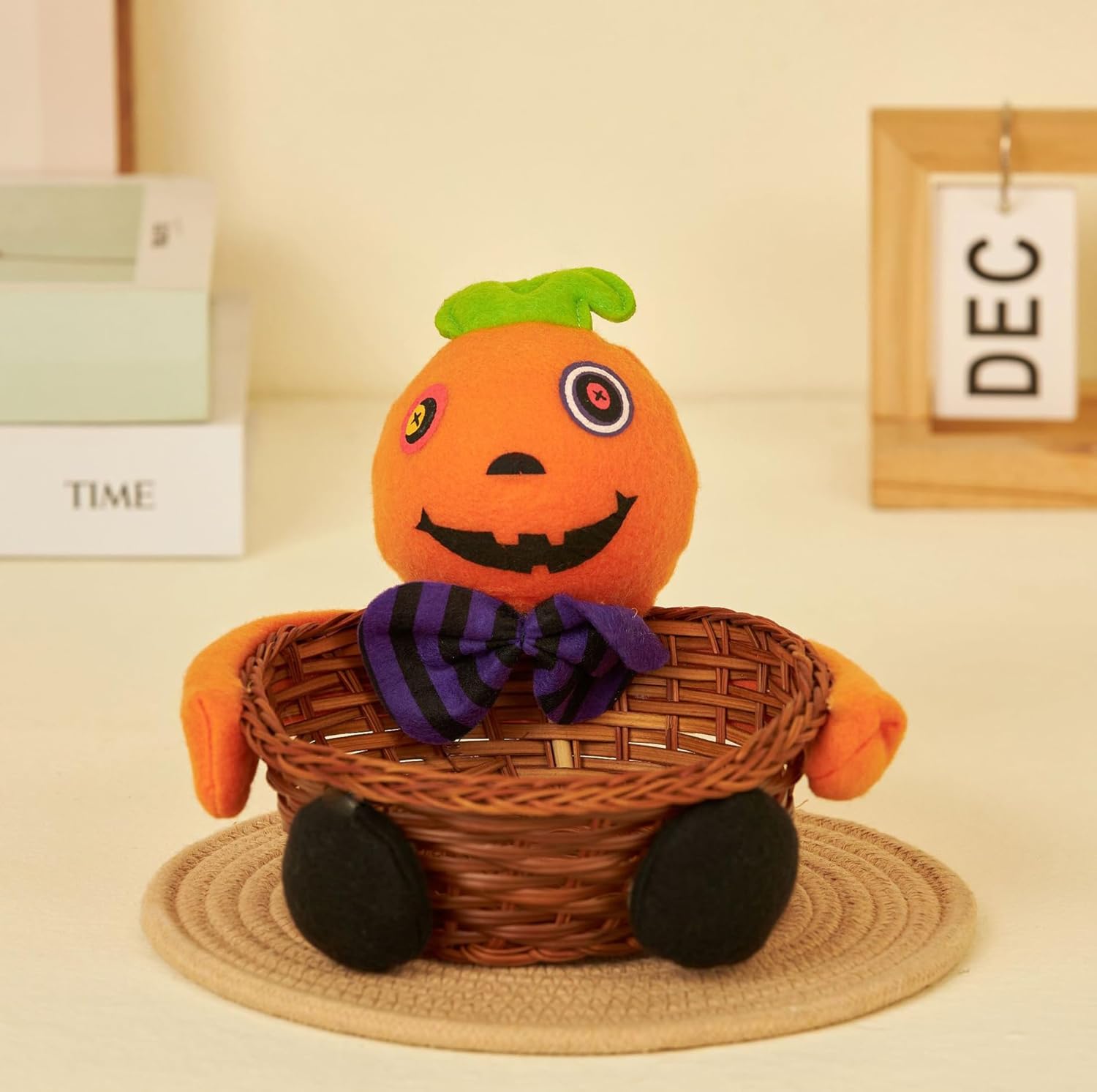 Plato para dulces de Halloween, calabaza, fantasma, gato negro, cesta de almacenamiento de caramelos de ratán para Halloween, bandeja para