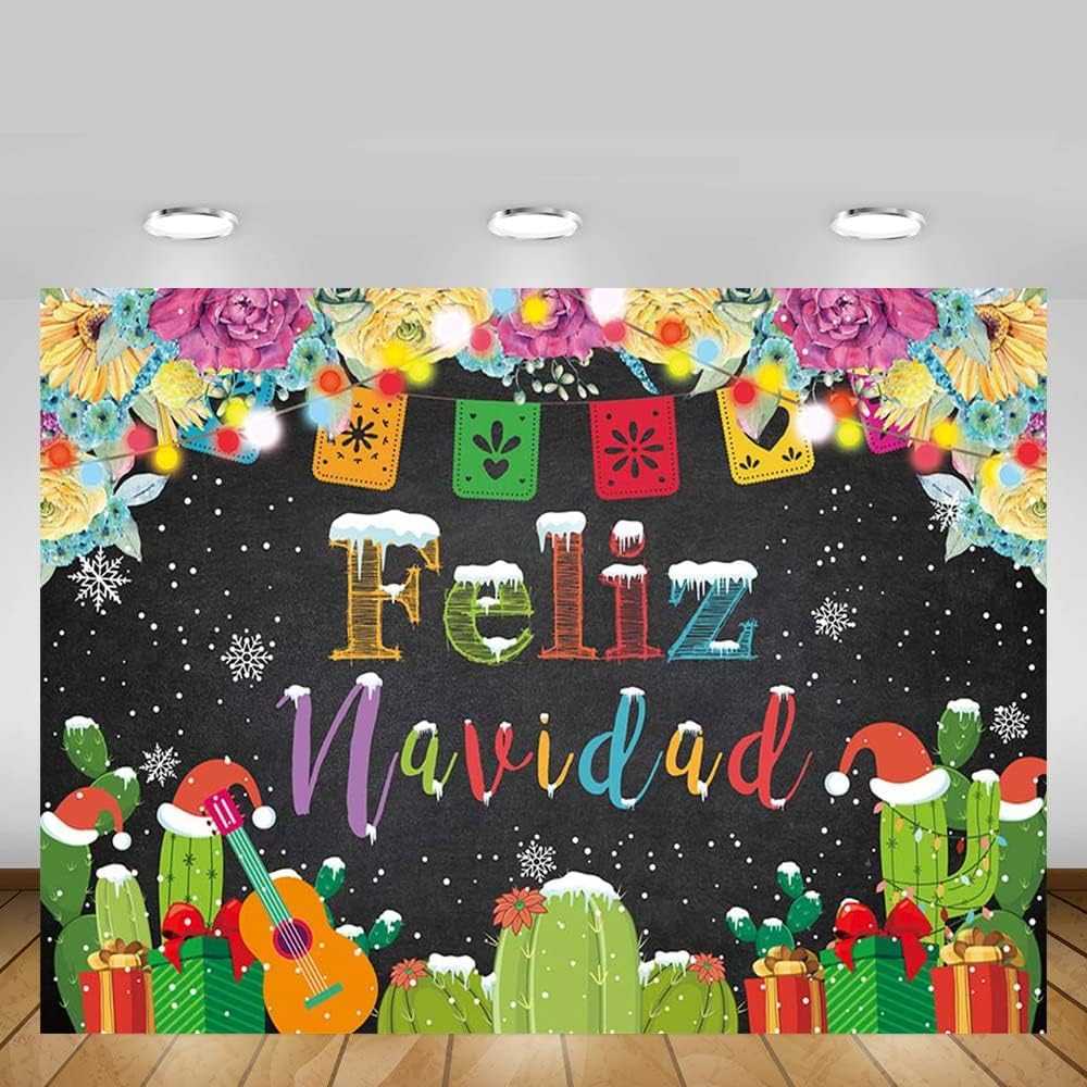 MEHOFOND Telón de fondo de Feliz Navidad para fiesta, fiesta mexicana de Feliz Navidad, copo de nieve, fondo de fotografía, decoración de cactus,