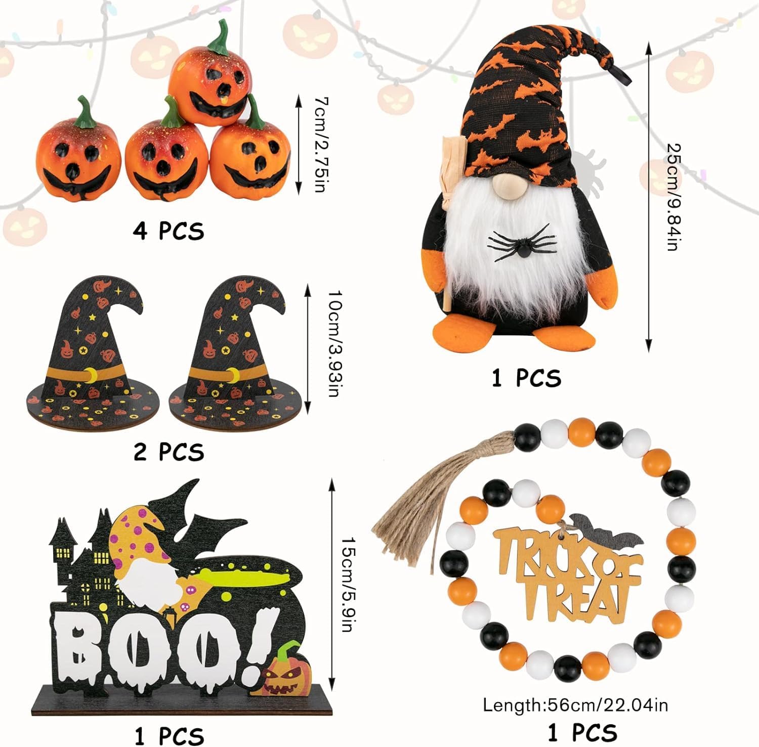 Decoraciones de Halloween  Juego de 11 piezas de decoración de bandeja escalonada de Halloween  Cartel de madera rústica de granja  Lindos gnomos de