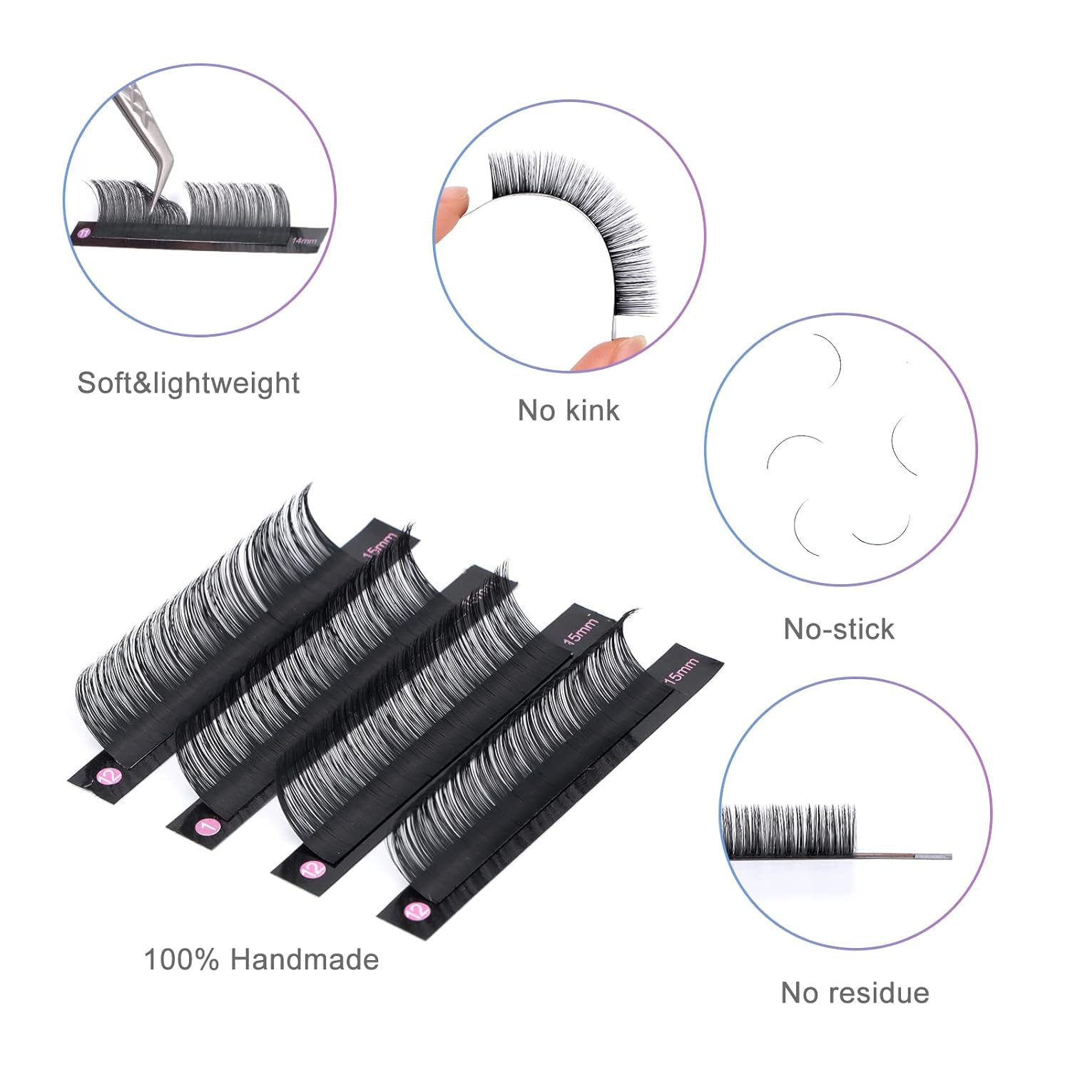 DF – Extensión de pestañas con volumen de 0.05 CC, rizo CC de 0.5-0.78 pulgadas, bandeja mixta, extensiones de pestañas individuales, extensiones de