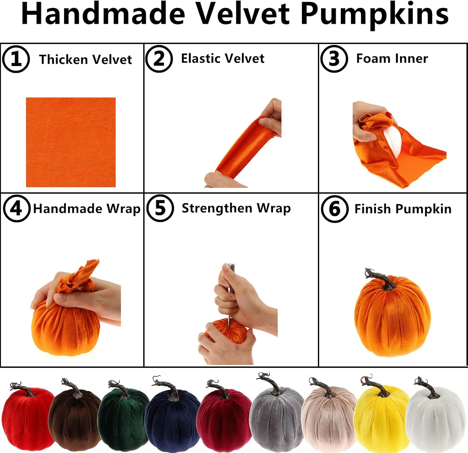 8 calabazas artificiales de terciopelo marrón hechas a mano de varios tamaños, cosecha de otoño, decoración de Halloween para el hogar, cocina,