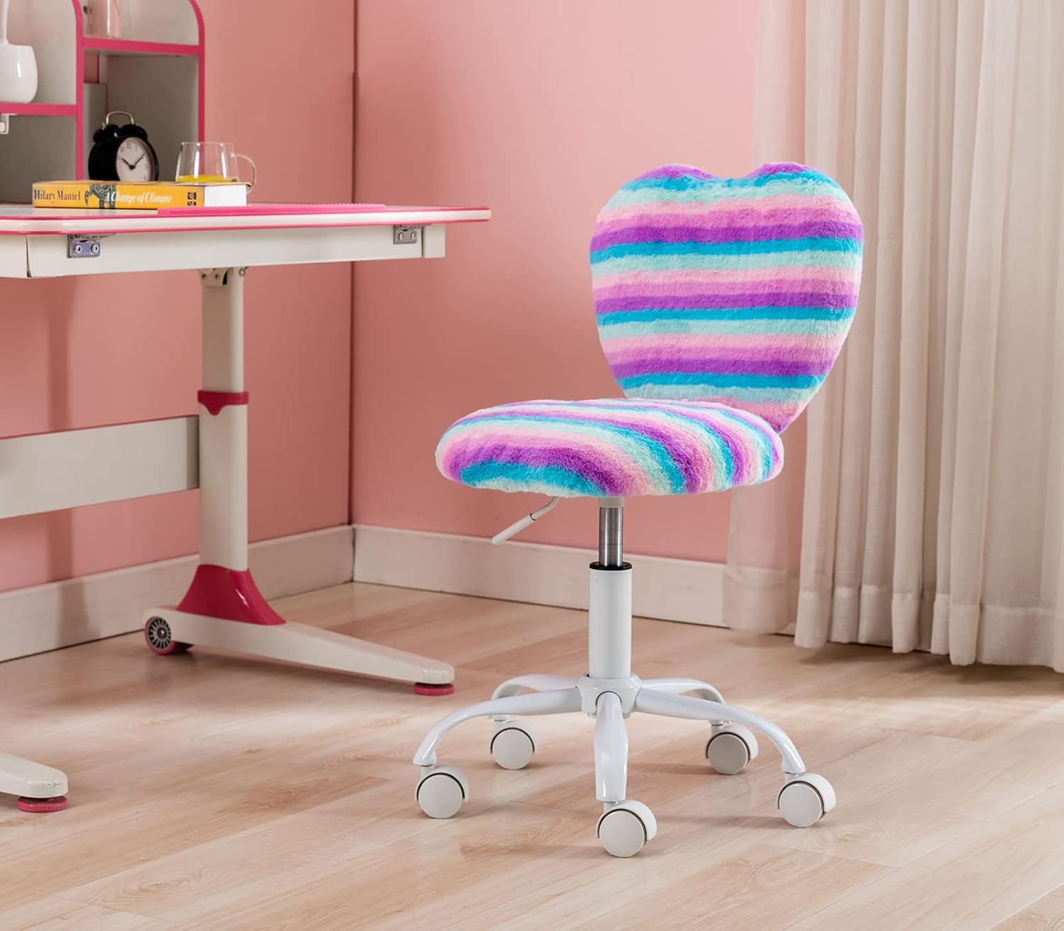 chairus Silla de escritorio para niños, silla de estudio pequeña de piel sintética para adolescentes, silla de tocador ajustable en forma de corazón