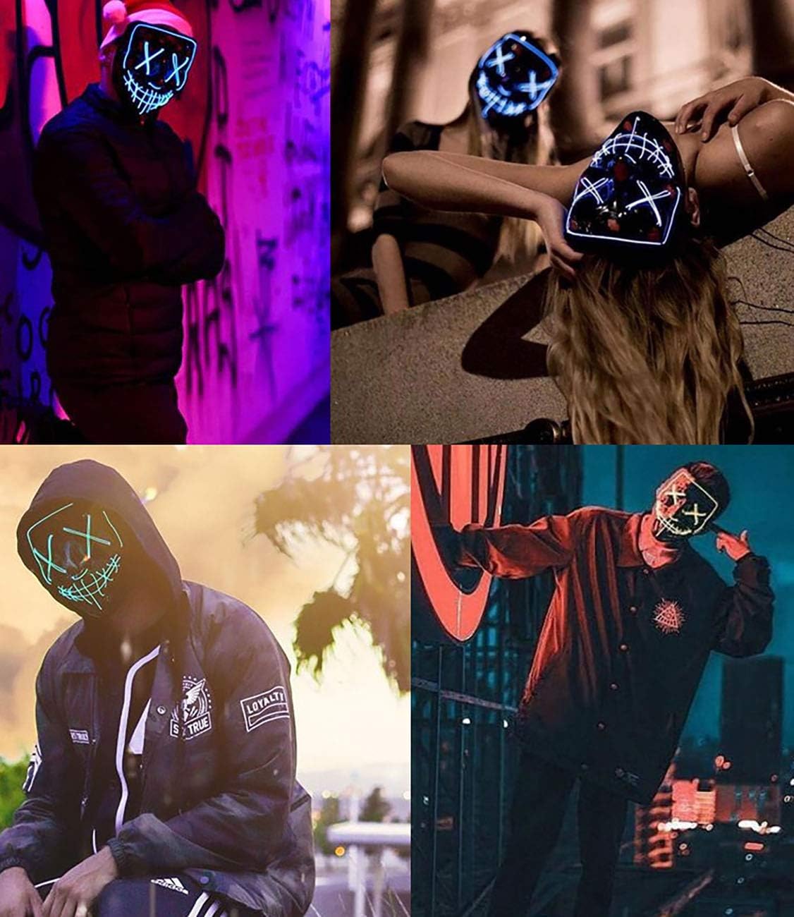 Máscara de miedo de Halloween con luz LED, máscara de purga LED, máscara de purga LED, alambre de luz para festivales, cosplay, disfraces, fiestas
