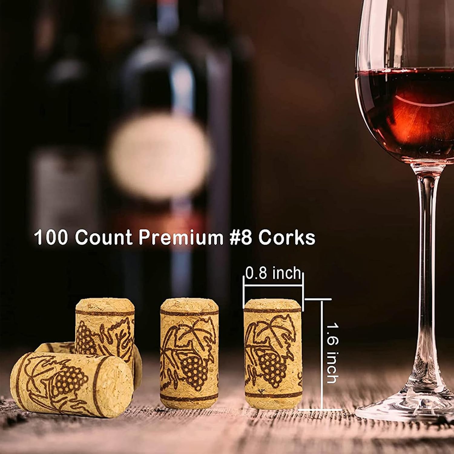 Paquete de 200 tapones para botellas de vino y cápsulas termorretráctiles de PVC, 100 corchos de vino naturales y 100 sellos de 3 colores (rojo,