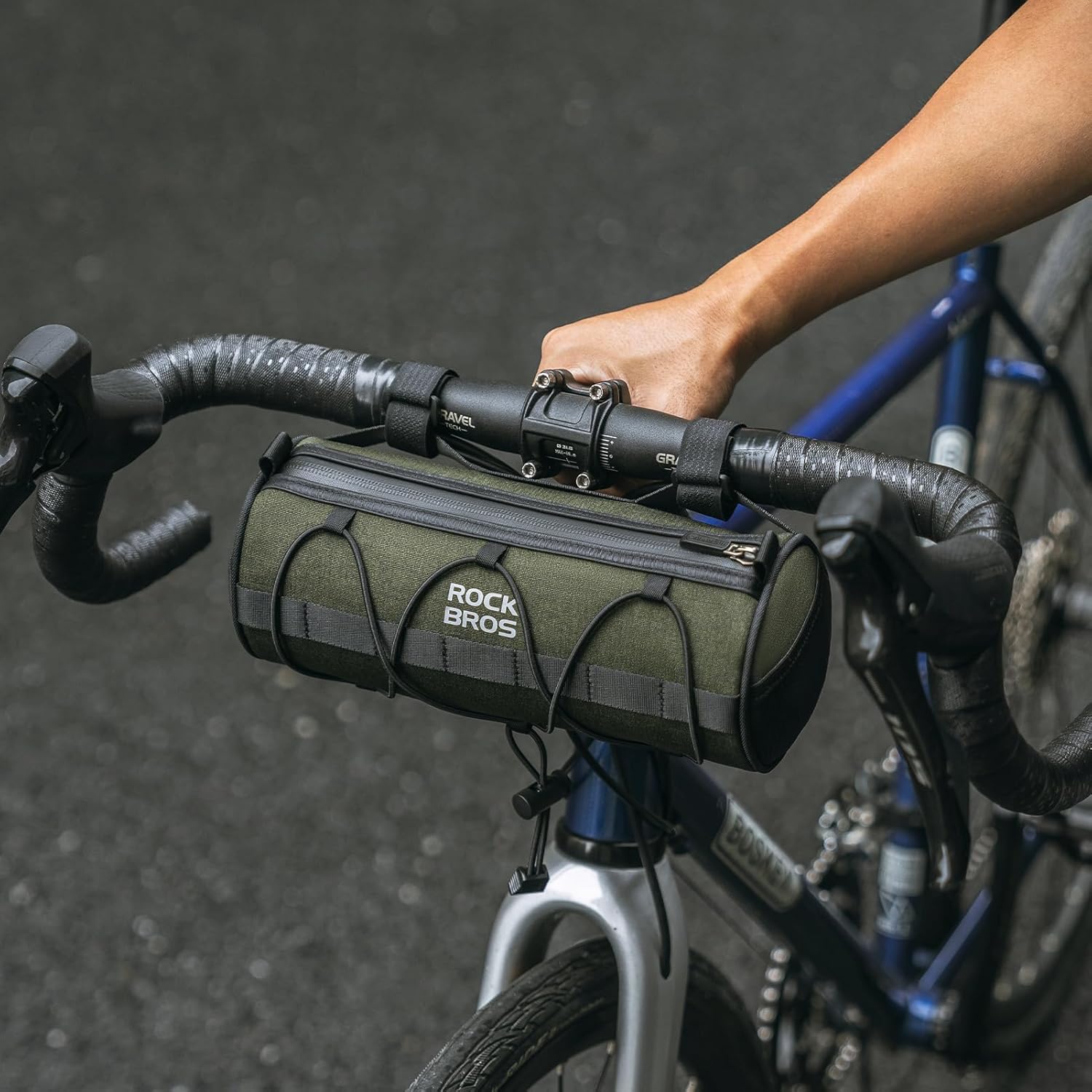 ROCKBROS Bolsa para manillar de bicicleta, bolsa pequeña para manillar de bicicleta, práctica bolsa de almacenamiento para manillar con correa para