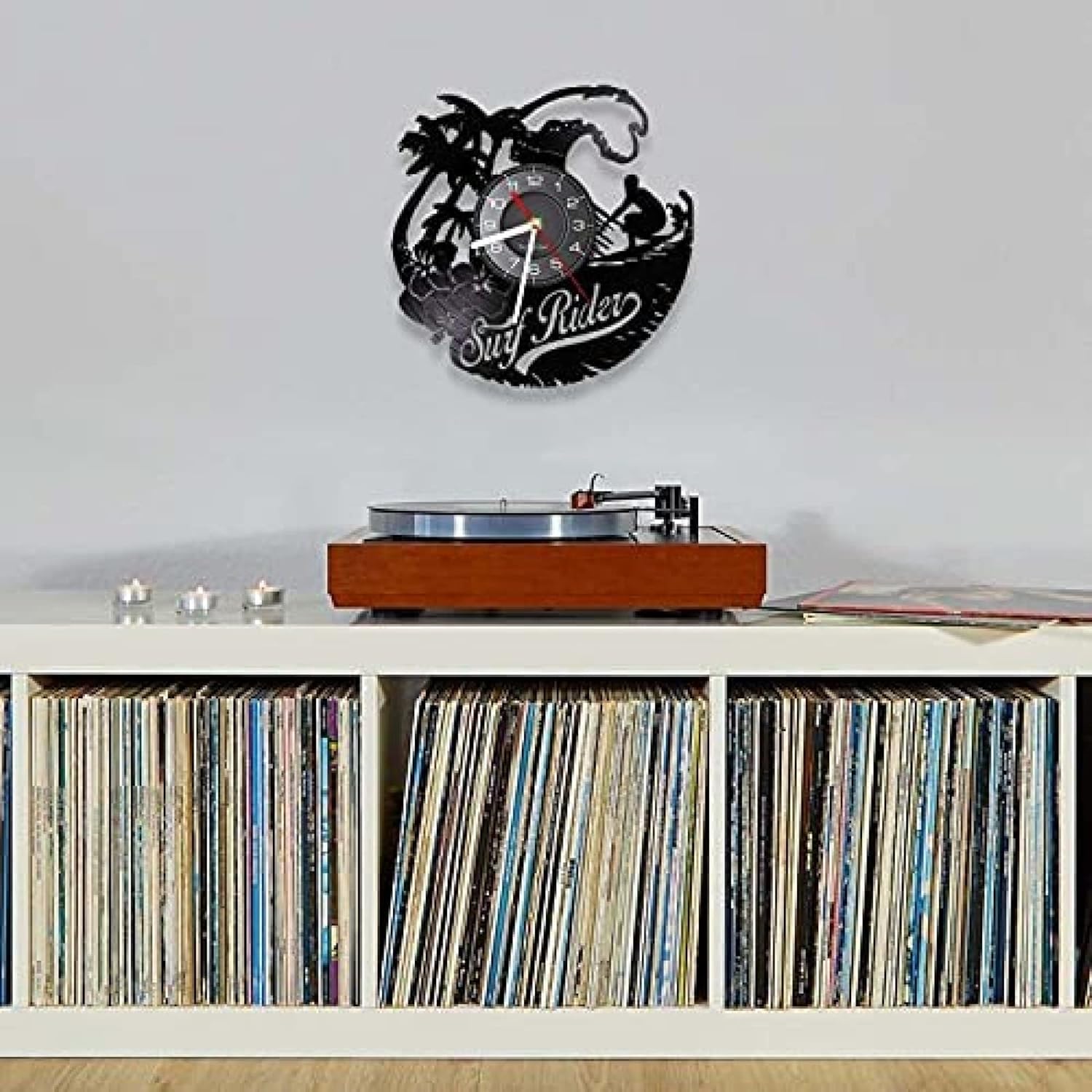 Reloj de vinilo de 11.8 in para surf Rider de vinilo LP, reloj de pared, tabla de surf, verano, playa, manualidades, discoteca, decoración, reloj
