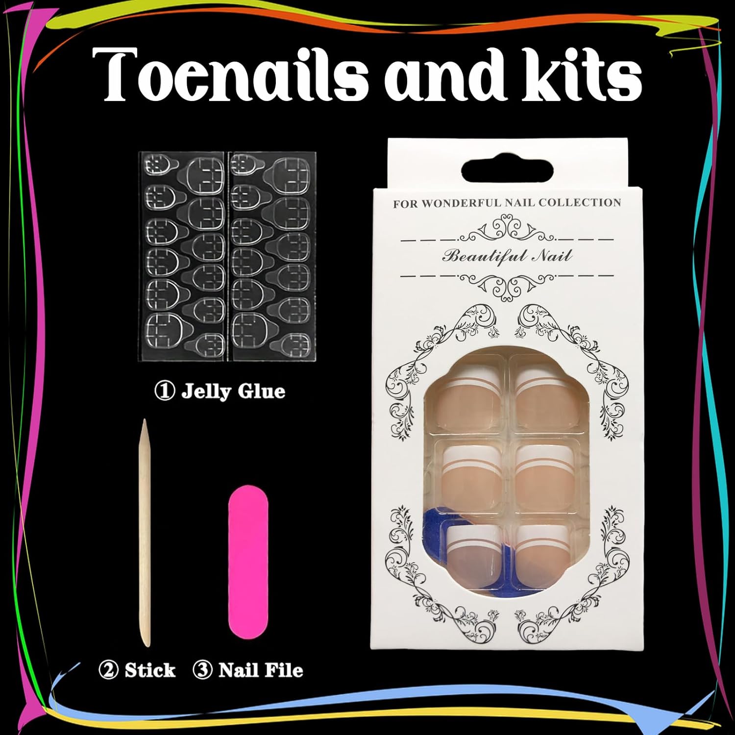 24 uñas francesas a presión, uñas postizas cuadradas cortas, diseño cuadrado blanco, uñas artificiales brillantes, cobertura completa, suministros