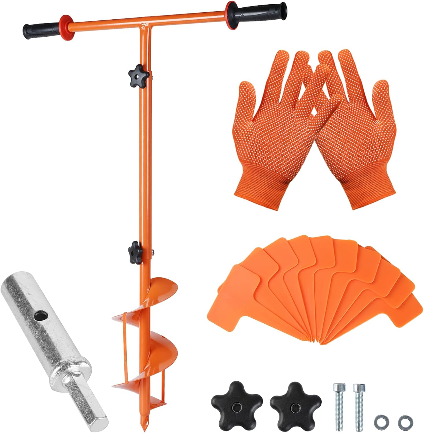 Kit de excavadora de agujeros 2023  Excavadora manual de agujeros de poste de 25.5 x 37 pulgadas con taladros A de 5.9 pulgadas, adaptador, guantes,