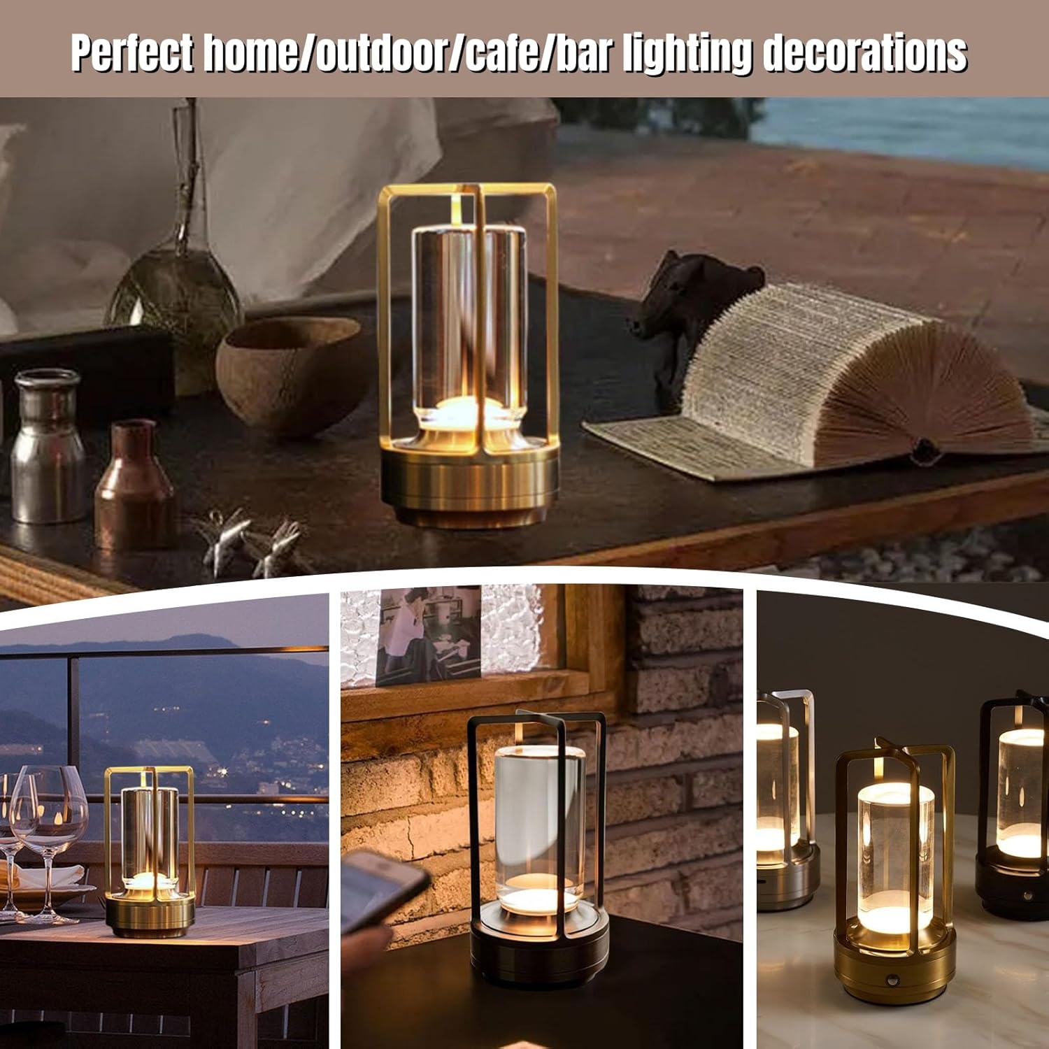 Lumisom – Lámpara de cristal Lumisom, lámpara de mesa inalámbrica recargable, control táctil de 3 colores, atenuación continua para restaurante,