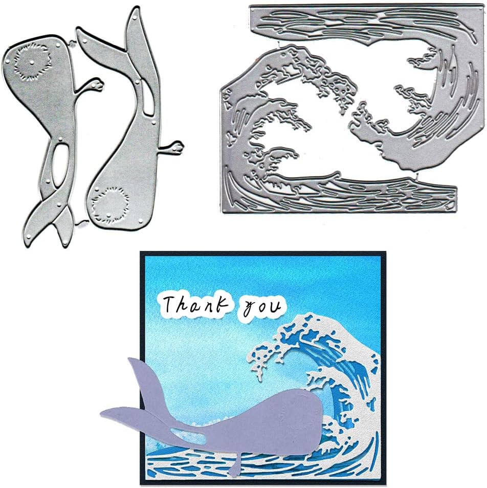 Troqueles de fondo de olas de metal para hacer tarjetas, troqueles de corte de ballena de pescado para decoración de bricolaje, papel artesanal,