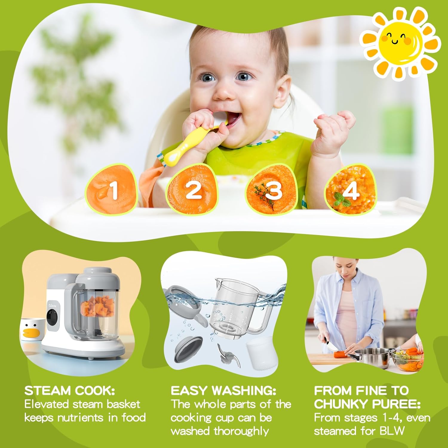 DUEDE – Máquina de alimentos para bebés, control de rotación y presión, un botón, comida para bebés en minutos, licuadora de puré de vapor