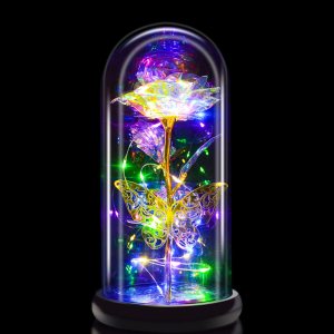 Regalo de cumpleaños para mujer, regalos de rosas para ella, flores artificiales que duran en una cúpula de cristal, regalos únicos para el día de Regalo de cumpleaños para mujer, regalos de rosas para ella, flores artificiales que duran en una cúpula de cristal, regalos únicos para el día de