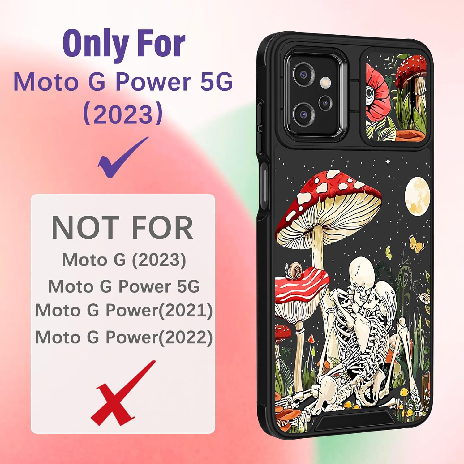 Funda 2 en 1 para Moto G Power 5G 2023 para mujer, diseño de calavera de esqueleto, linda funda de teléfono para niñas, gótica, espeluznante,