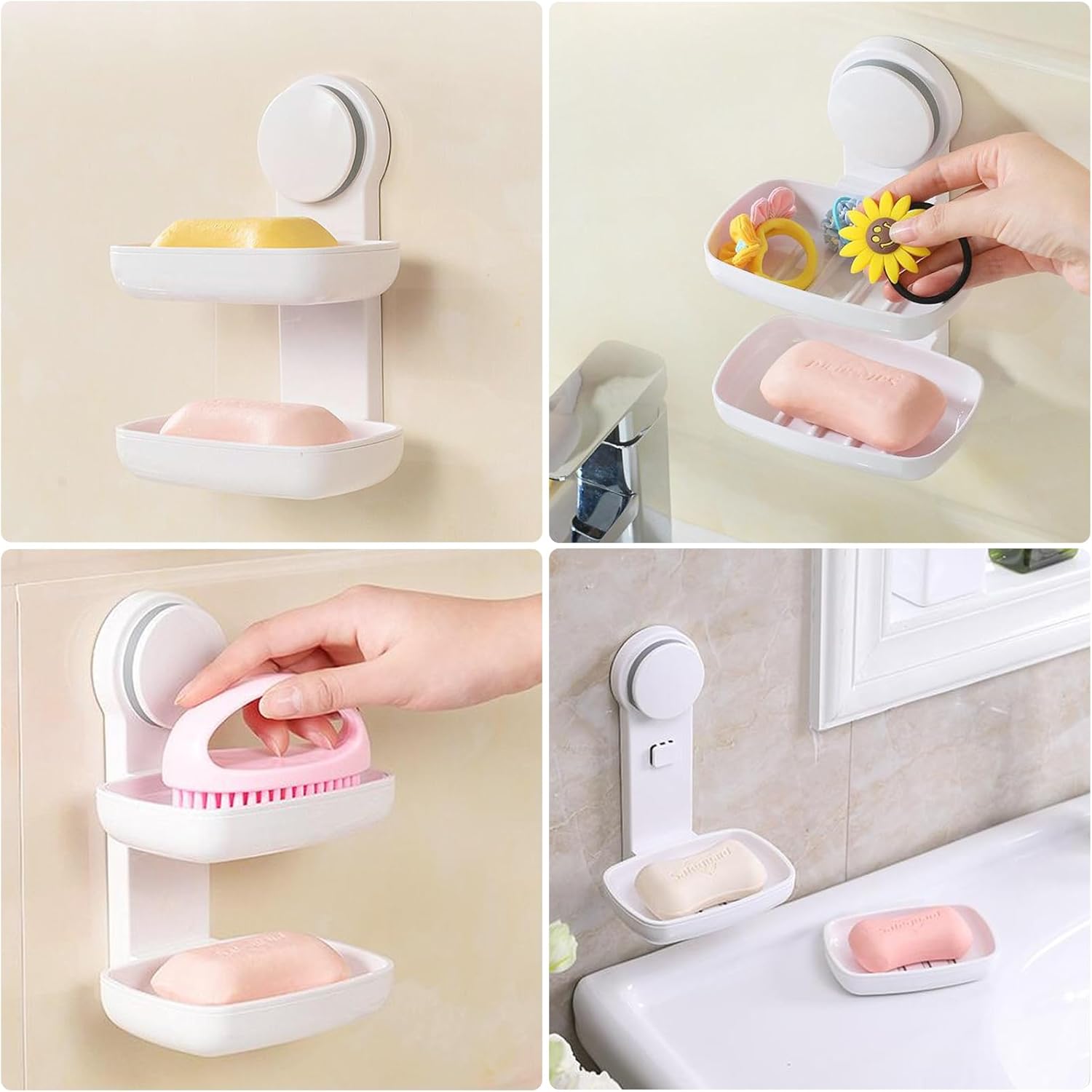 PEISAINOX Jabonera adhesiva para pared de ducha, jabonera adhesiva sin perforaciones para ducha, baño, bañera, cocina, montaje en pared, doble