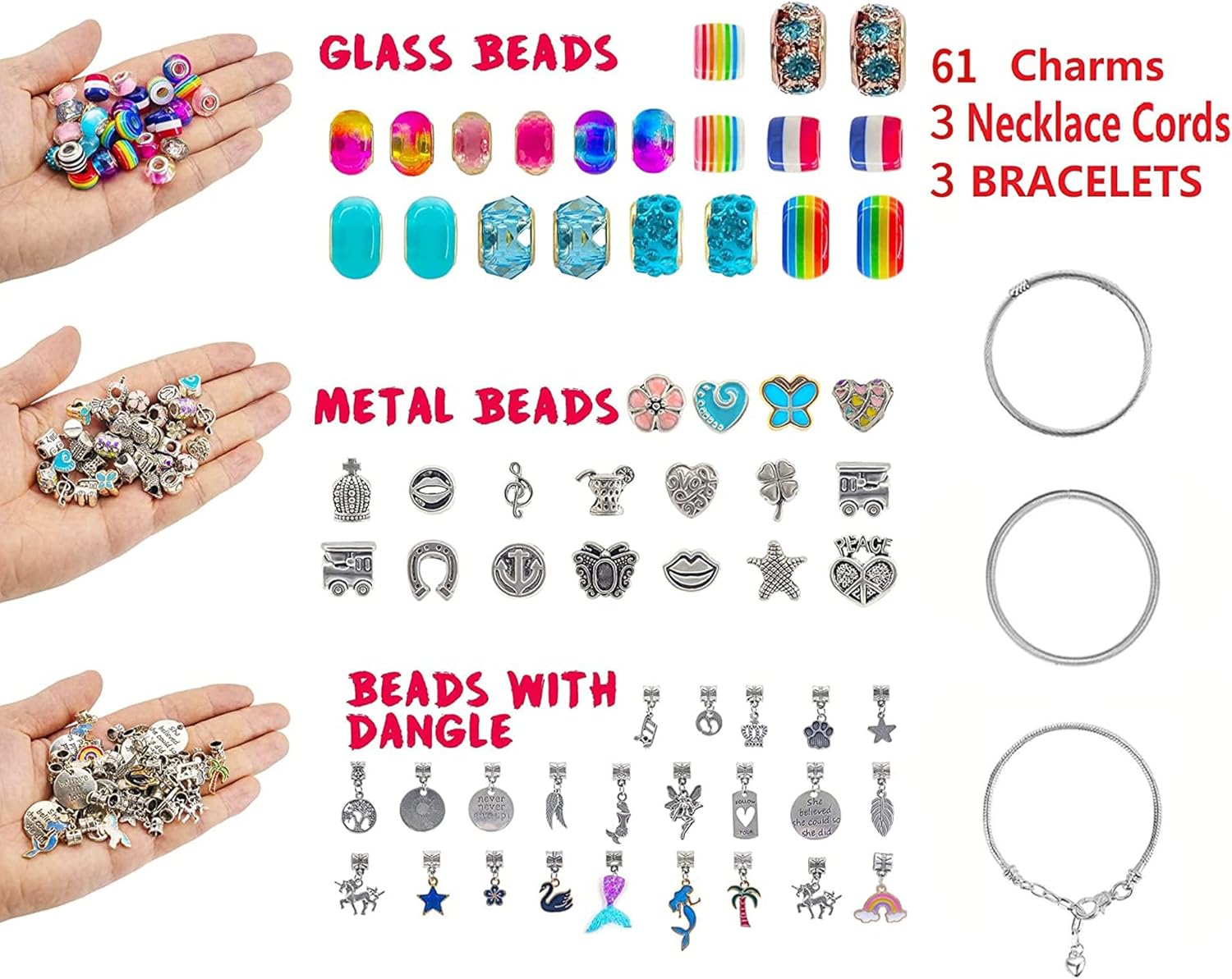 ZQFTZQ Kit de fabricación de pulseras con dijes para manualidades, incluye cuentas, cadenas de serpiente, pulsera de cuentas, unicornio, sirena,