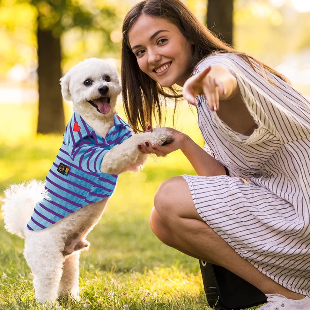 EMUST Ropa para perros, camisas para perros grandes, niños y niñas, trajes de perro a rayas con cuello polo y mangas, ropa de bulldog francés, suave
