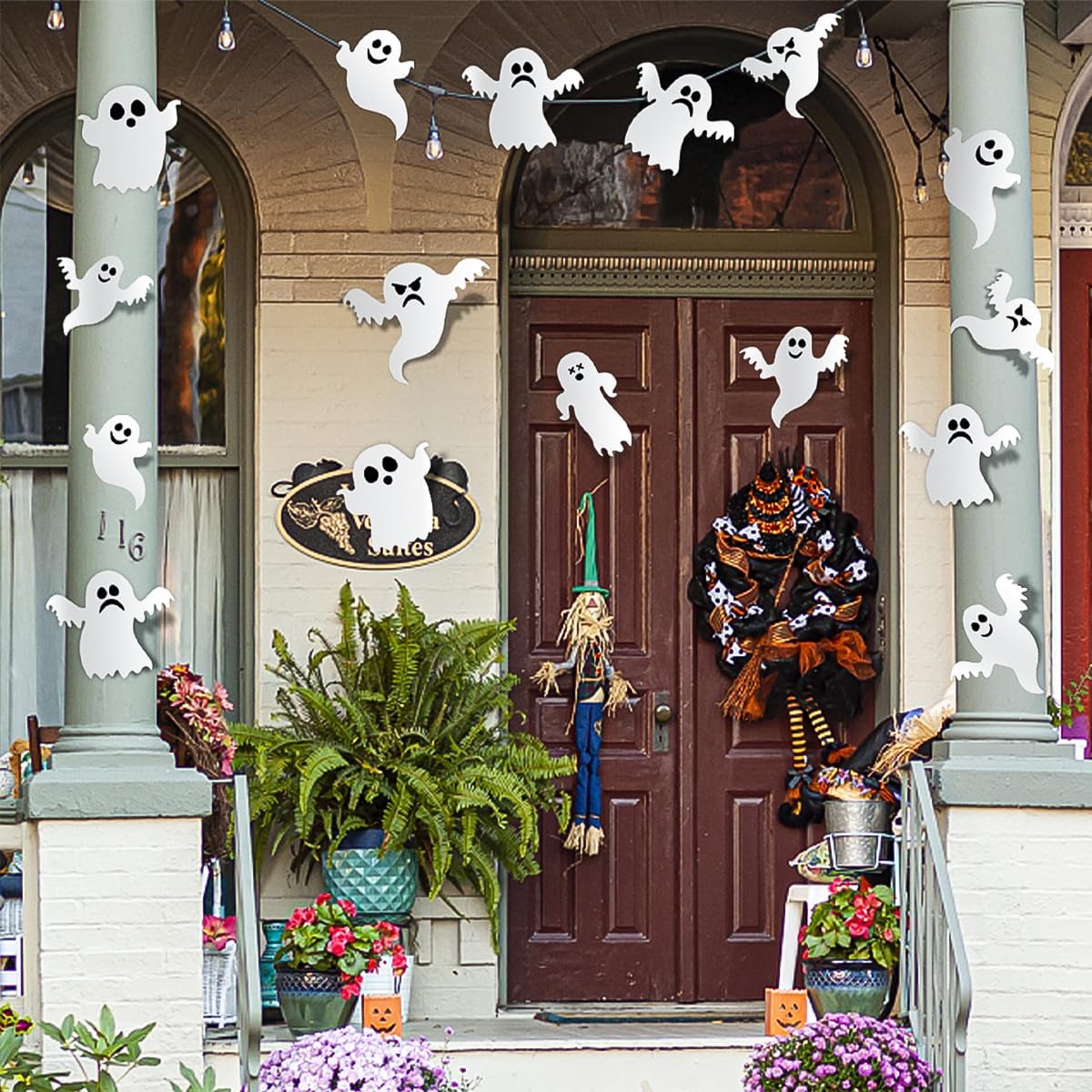 7 estilos de decoración de pared de fantasmas de Halloween, 42 piezas lindas calcomanías de fantasmas 3D, calcomanías reutilizables de pared de