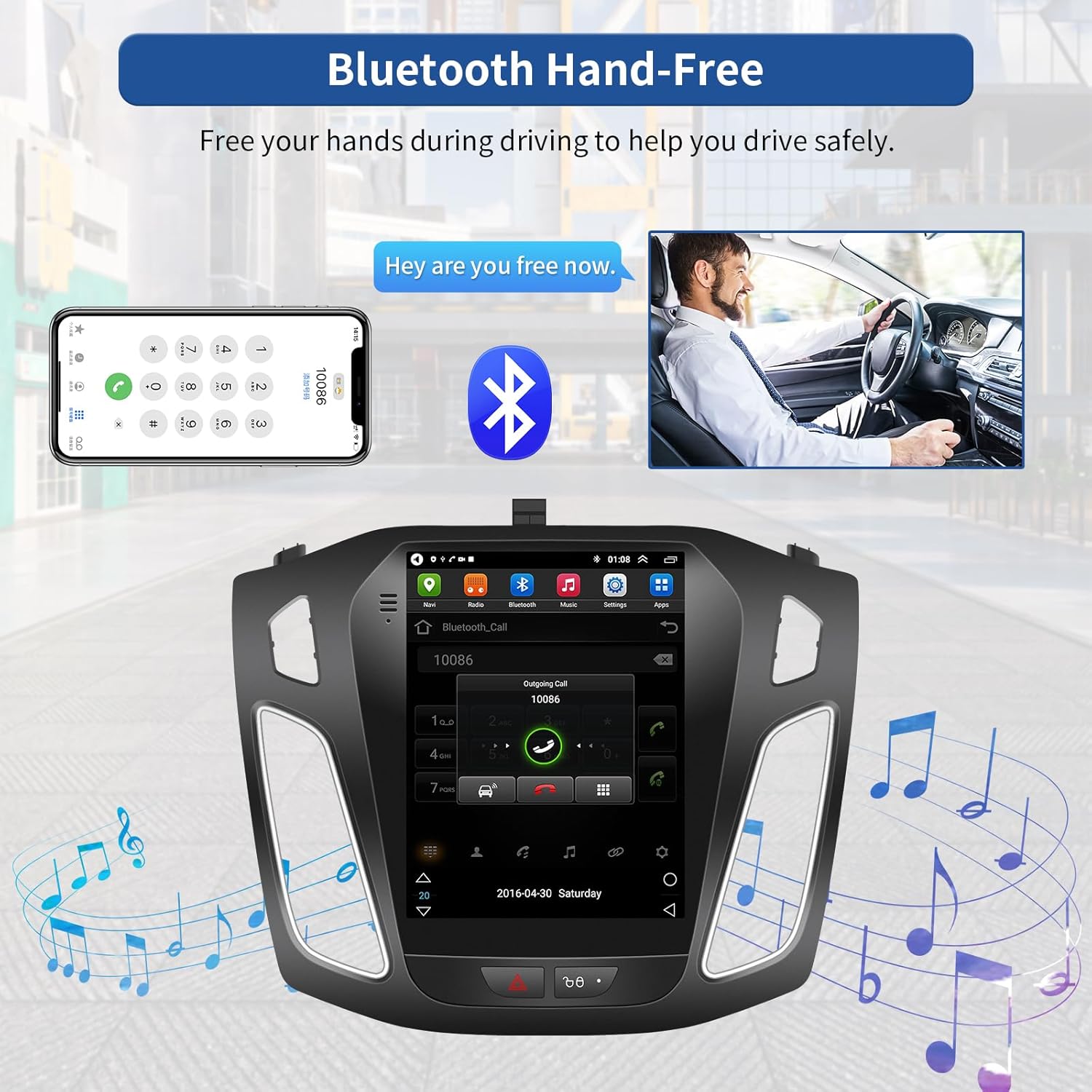 Radio estéreo de coche de 4 GB+64 GB (8 núcleos) 5GWiFi para Ford Focus 2012-2018 con CarPlay inalámbrico y Android Auto, pantalla táctil HD 10.4