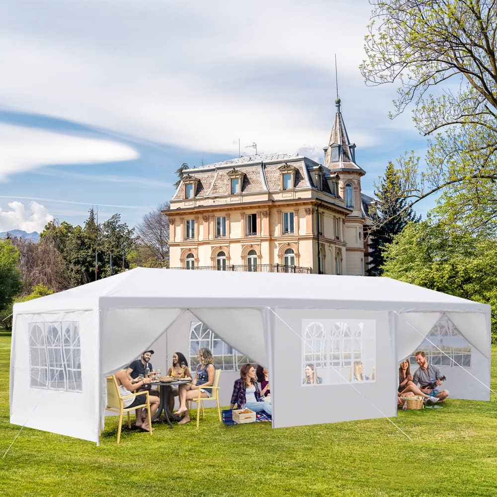 Goxowo Party Tent Outdoor Gazebo – 10×30 Heavy Duty Canopy Tent Portable Shade Canopy Patio Camping Gazebo with 8 Sides Wall,White Tents Sun Shelter