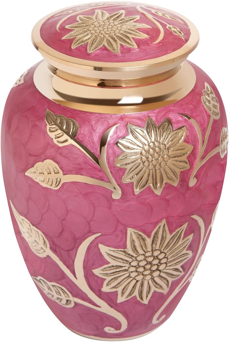Urna funeraria de flor rosa – Urna de cremación para cenizas humanas – Latón – Adecuado para entierro o nicho de cementerio – Modelo Rose Lisette –