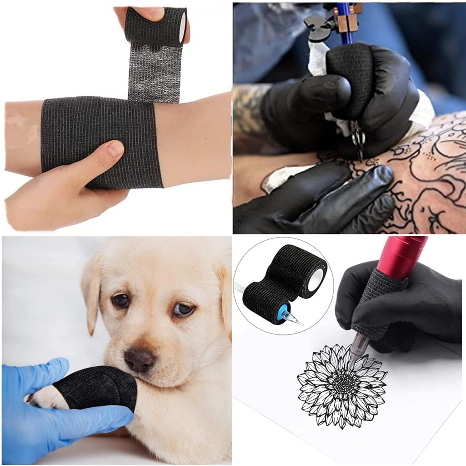 Cinta autoadhesiva de agarre para tatuajes de 2 pulgadas x 5 yardas, vendaje cohesivo para deportes y primeros auxilios, cinta elástica autoadhesiva