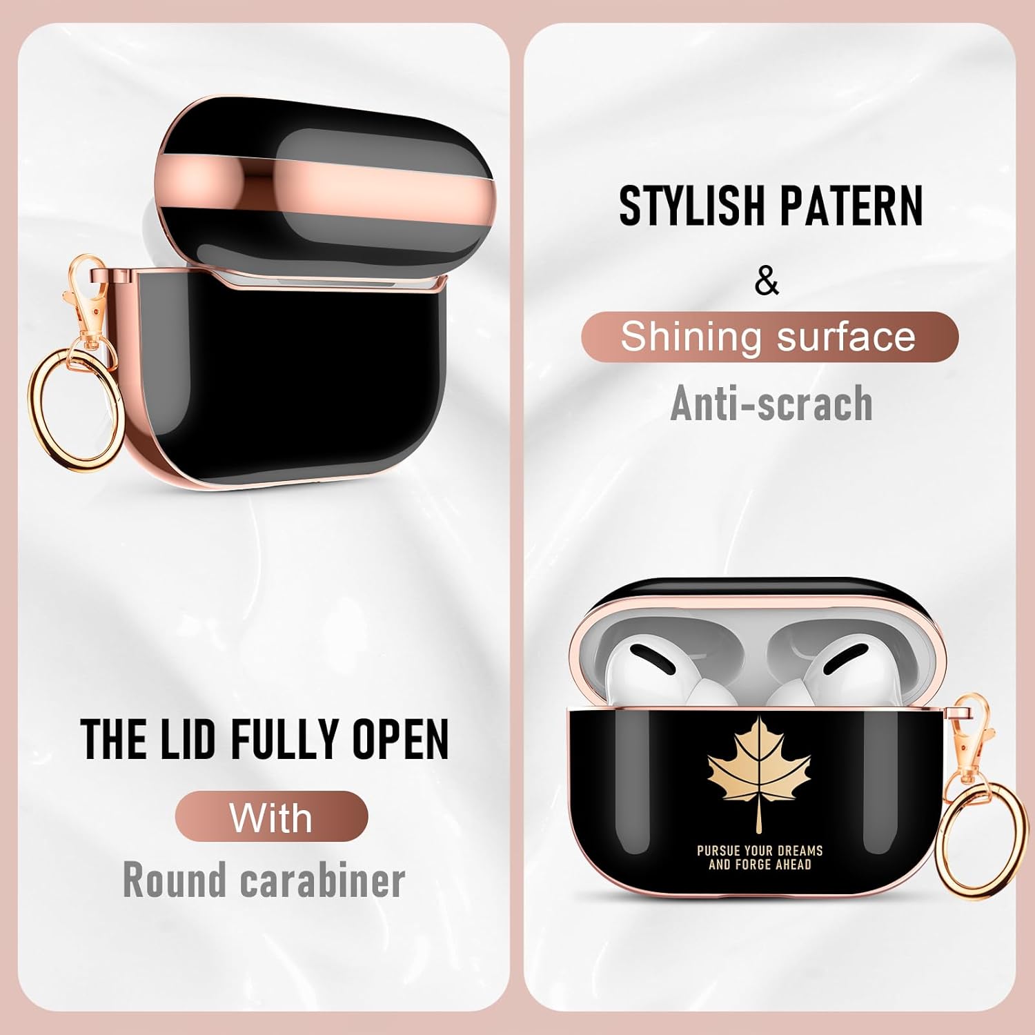 Valkit Funda para Apple Airpods Pro 2, elegante galvanoplastia con patrón de hoja de arce dorada y diseño a prueba de golpes para mujeres y niñas