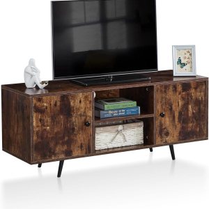 TUKAILAI Soporte de TV para TV de 55 pulgadas, centro de entretenimiento con estantes de almacenamiento y 2 gabinetes, mesa consola de TV con patas TUKAILAI Soporte de TV para TV de 55 pulgadas, centro de entretenimiento con estantes de almacenamiento y 2 gabinetes, mesa consola de TV con patas