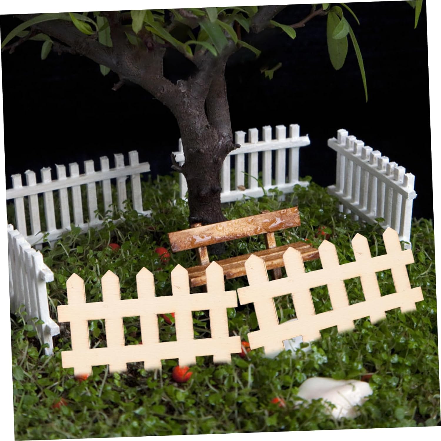 Uonlytech 100 piezas de mini valla de decoración para el hogar, mini valla de piquete de madera en miniatura, mini valla de madera para el hogar,
