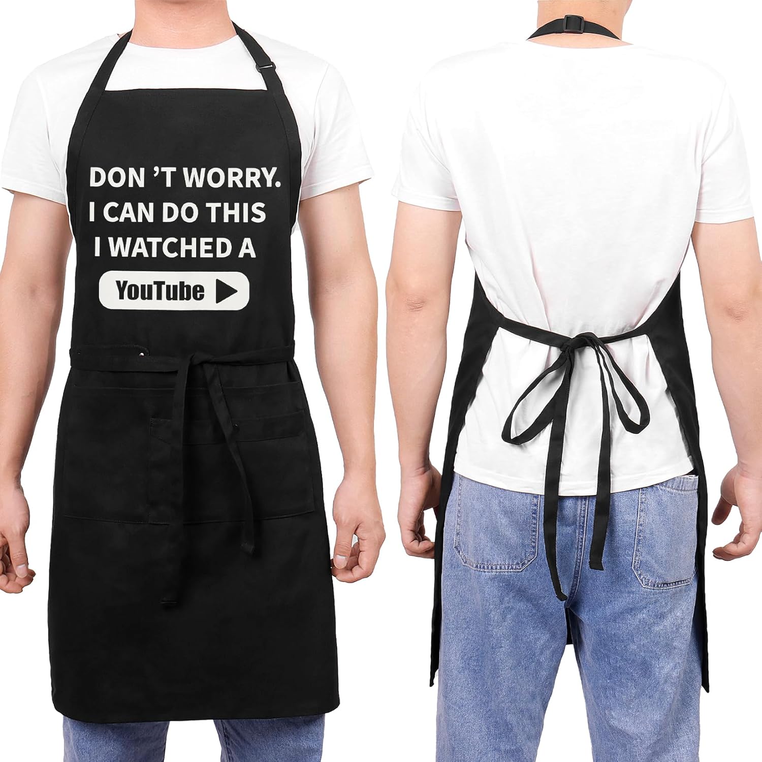 BESTVIVE Mens BBQ Apron with Pockets, Funny Cooking Chefs Aprons for Men, Grill Waterproof Kitchen Apron for Father Dad Gifts