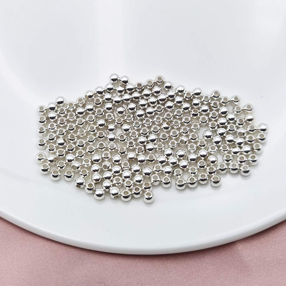 INSPIRELLE 100 cuentas de latón chapado en plata de larga duración de 0.236 pulgadas (0.236 in), cuentas redondas de metal sueltas, cuentas de metal