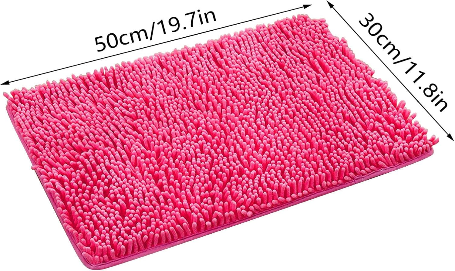 Tapete de ducha absorbente, rosa intenso, antideslizante, suave, cómodo, duradero, grueso, lavable a máquina, cocina y baño, 20 x 12 pulgadas