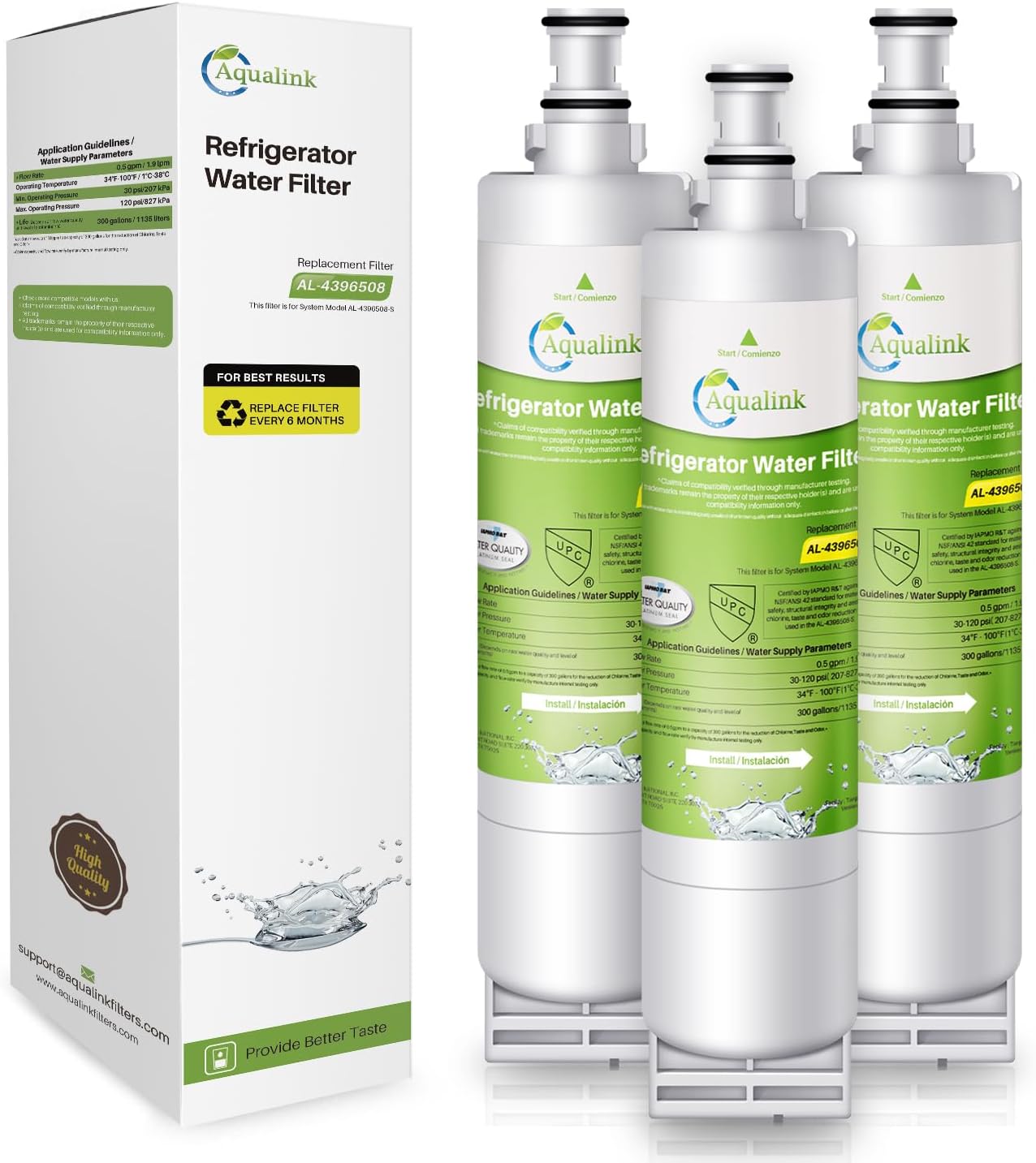 AQUALINK 4396508 Filtro de agua para refrigerador, repuesto para EDR5RXD1, filtro EveryDrop 5, 4396510, 4392857, Kenmore 46-9010, 9085, LC400V,