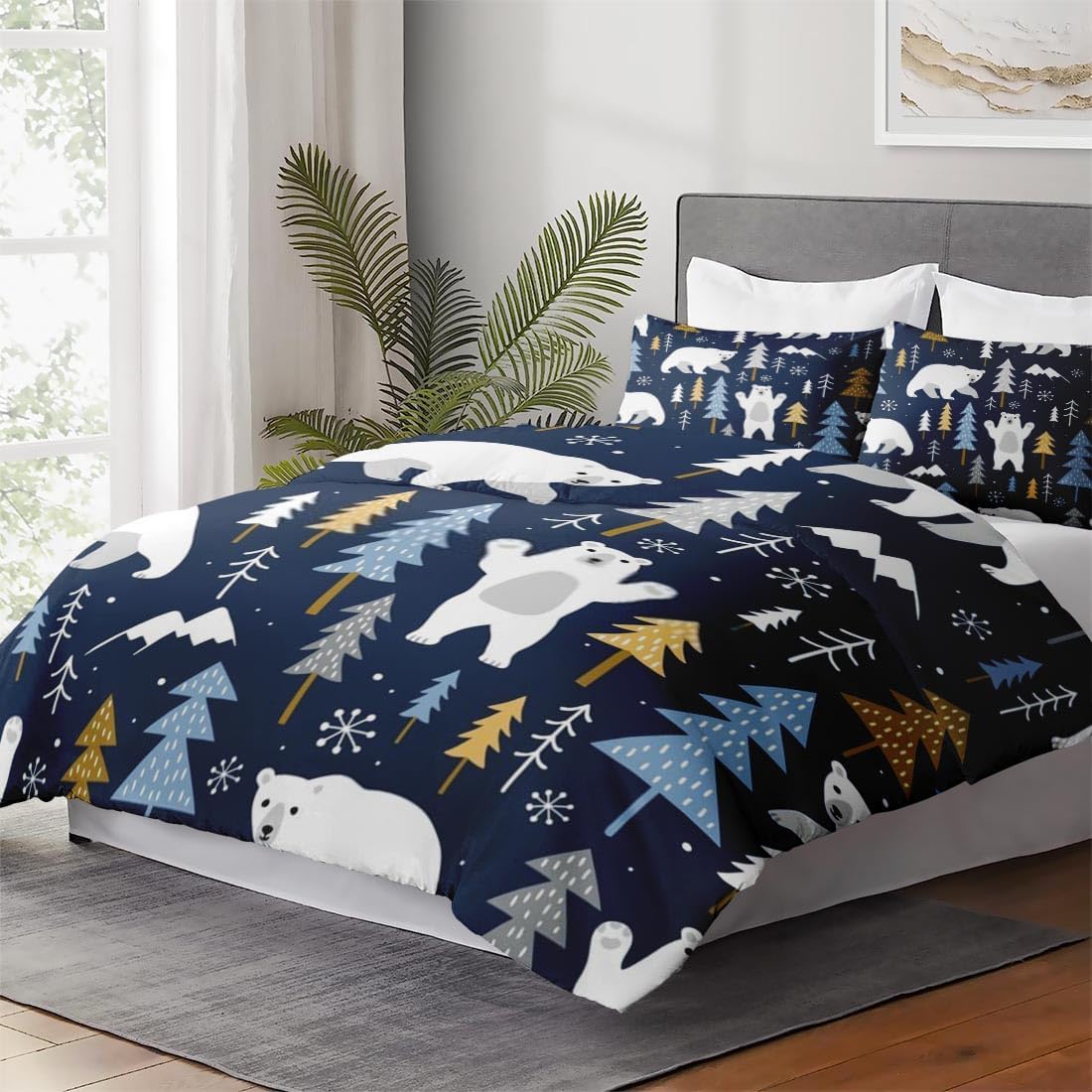 Juego de funda de edredón, bonito juego de ropa de cama de pino de osos para niños y adultos, decoración de dormitorio, juego de funda de edredón
