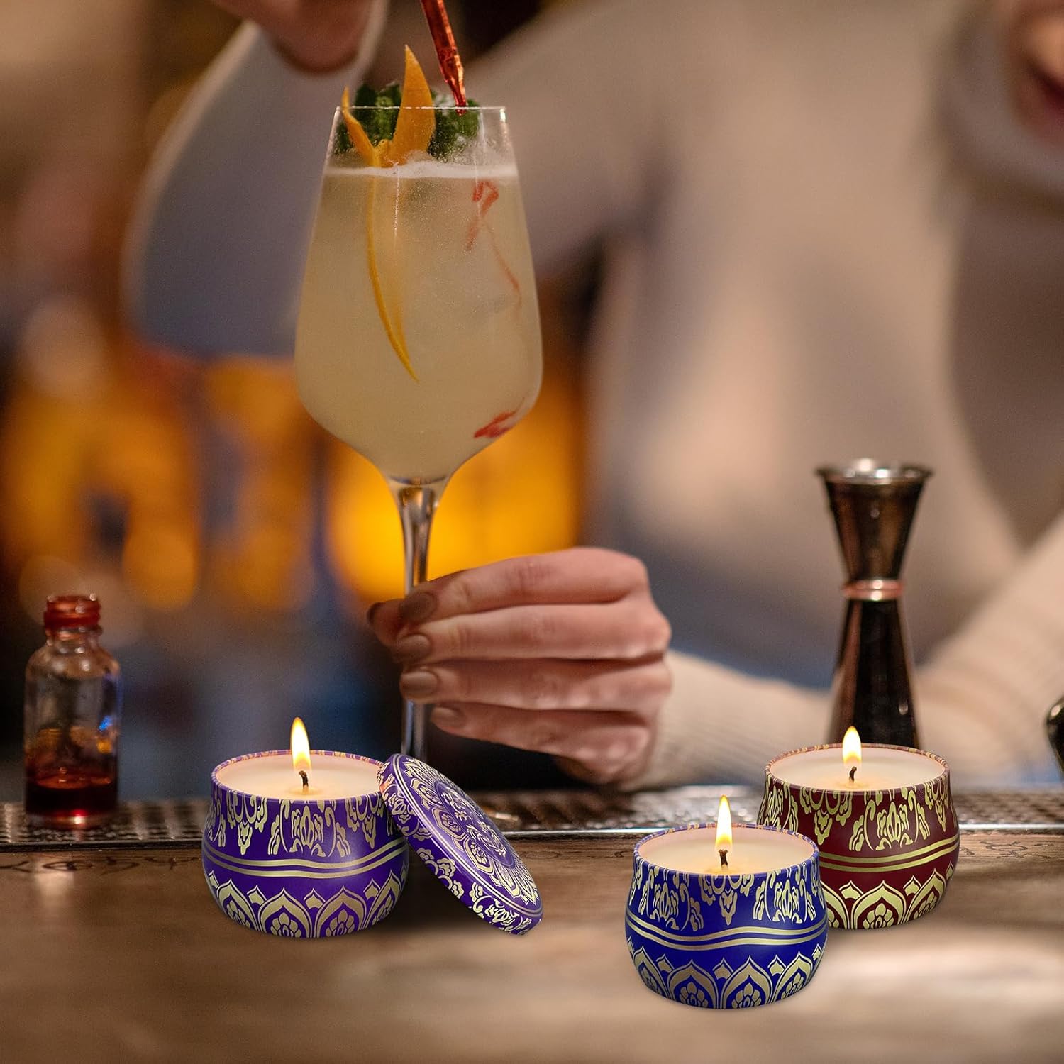 Vela perfumada de cera de soja, 4.4 onzas, juego de viaje portátil de 4 unidades para decoración del hogar, yoga, meditación, relajación, reducción