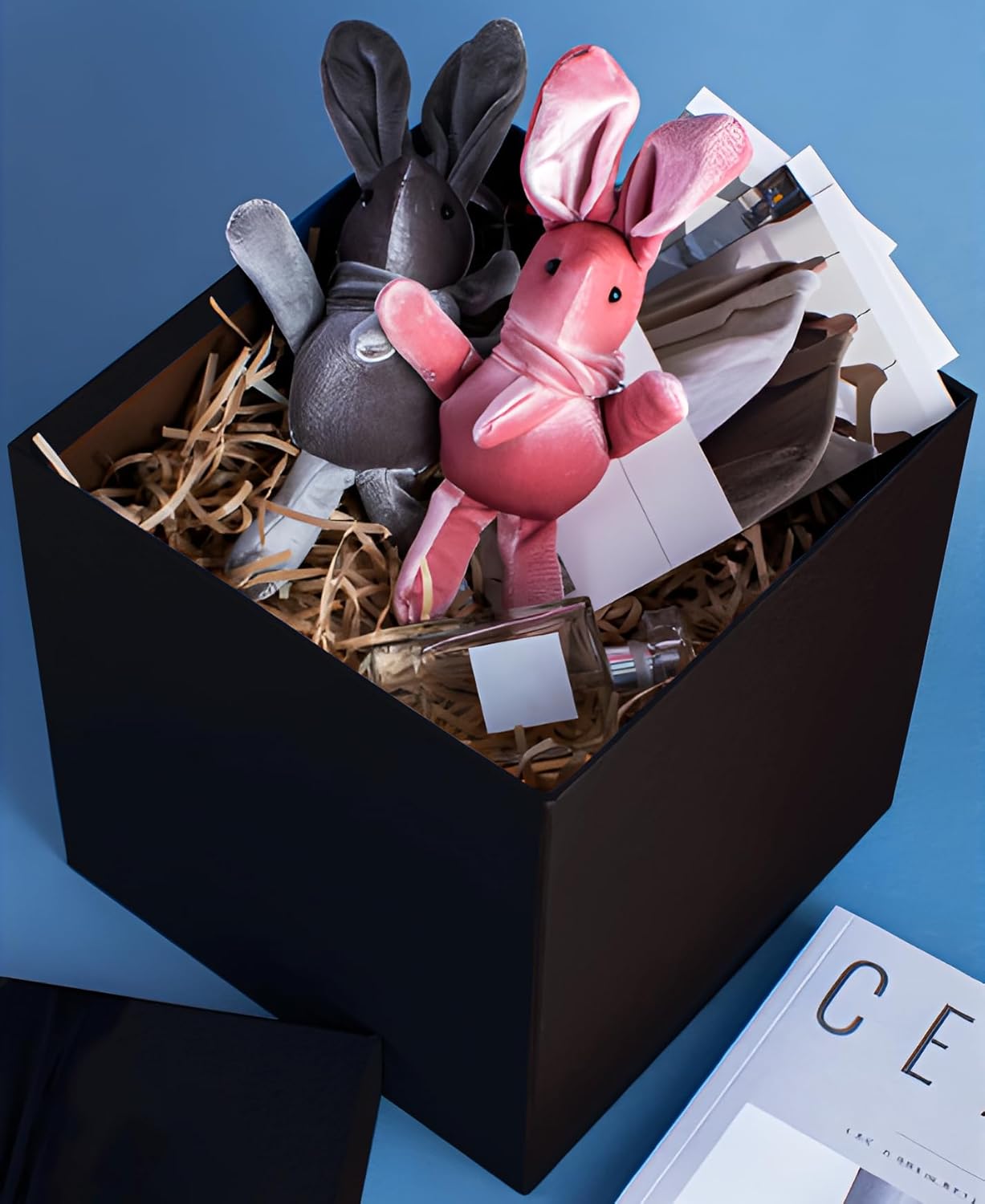 Caja de regalo extragrande con tapas y asa, caja de regalo plegable negra de 12.6 pulgadas para cumpleaños, fiestas, duchas, día de San Valentín