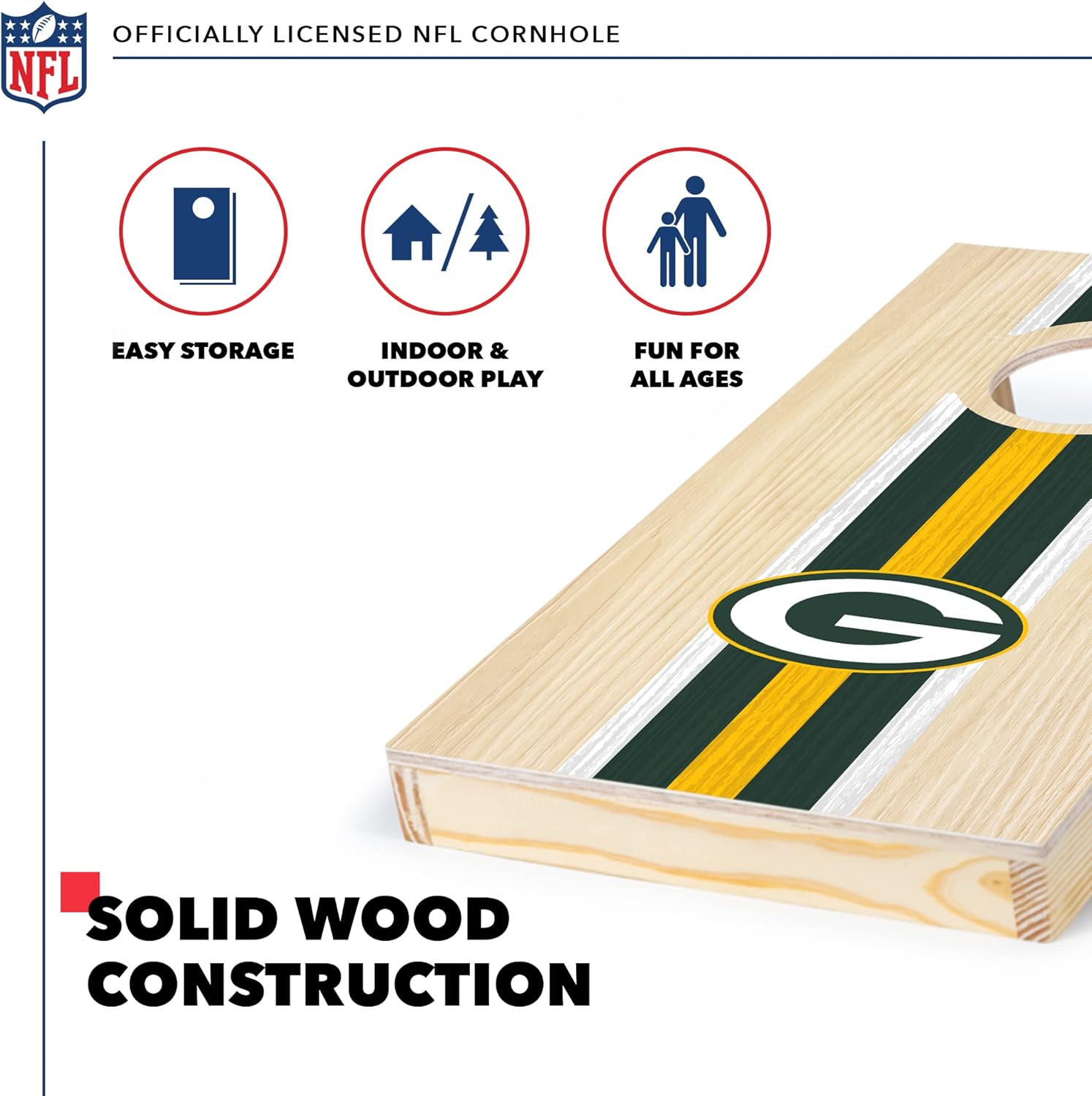 NFL Football – Juego de cornhole de madera maciza de 1 x 2 pies con impresión directa HD del equipo, gran regalo para cualquier fanático de los
