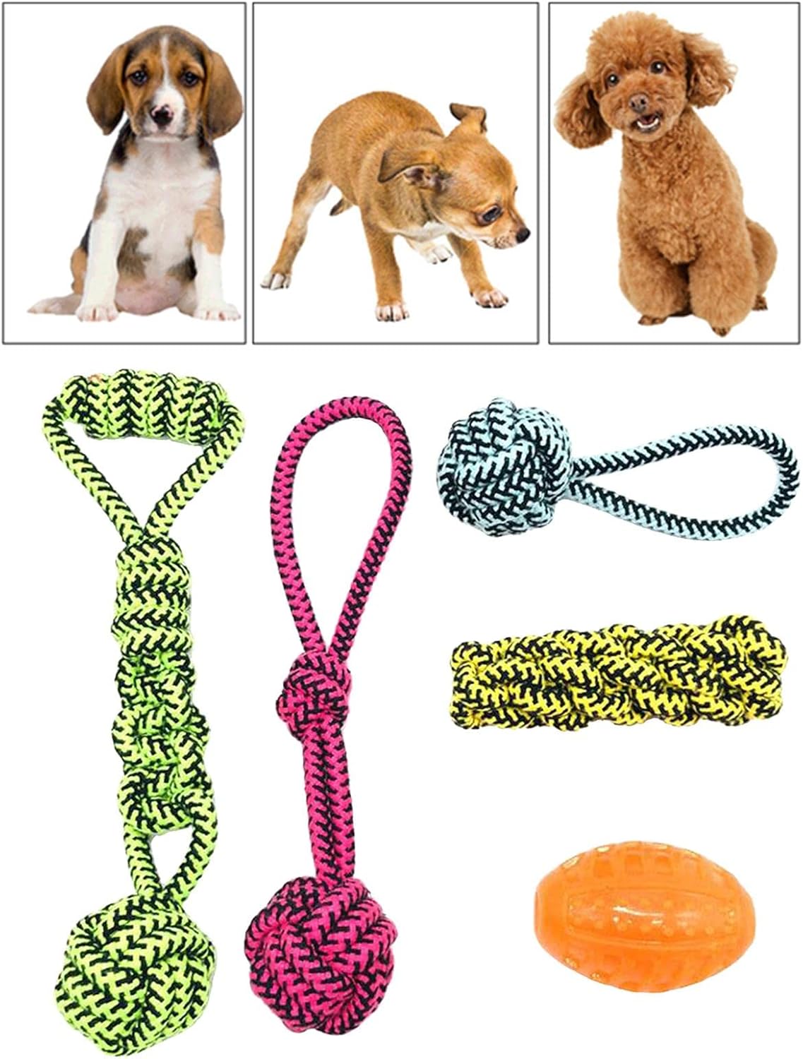 Leefasy 5 juguetes para masticar perros para mascotas, juguetes interactivos de bola de tira y afloja, cuerda para masticar cachorros, cuerdas de