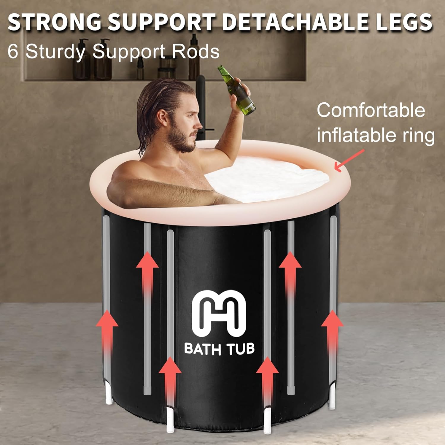 Bañera plegable portátil para adultos, bañera de hidromasaje, bañera plegable independiente, bañera de hidromasaje con cojín (29.5 x 29.5 x 29.5